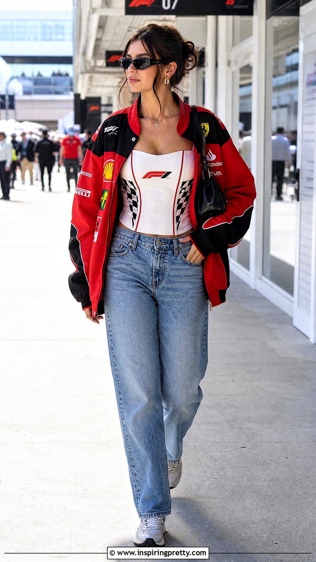 Formula Corset Top With Racing Jacket And Jeans - 25 Formula 1 Corset Top outfit ideas