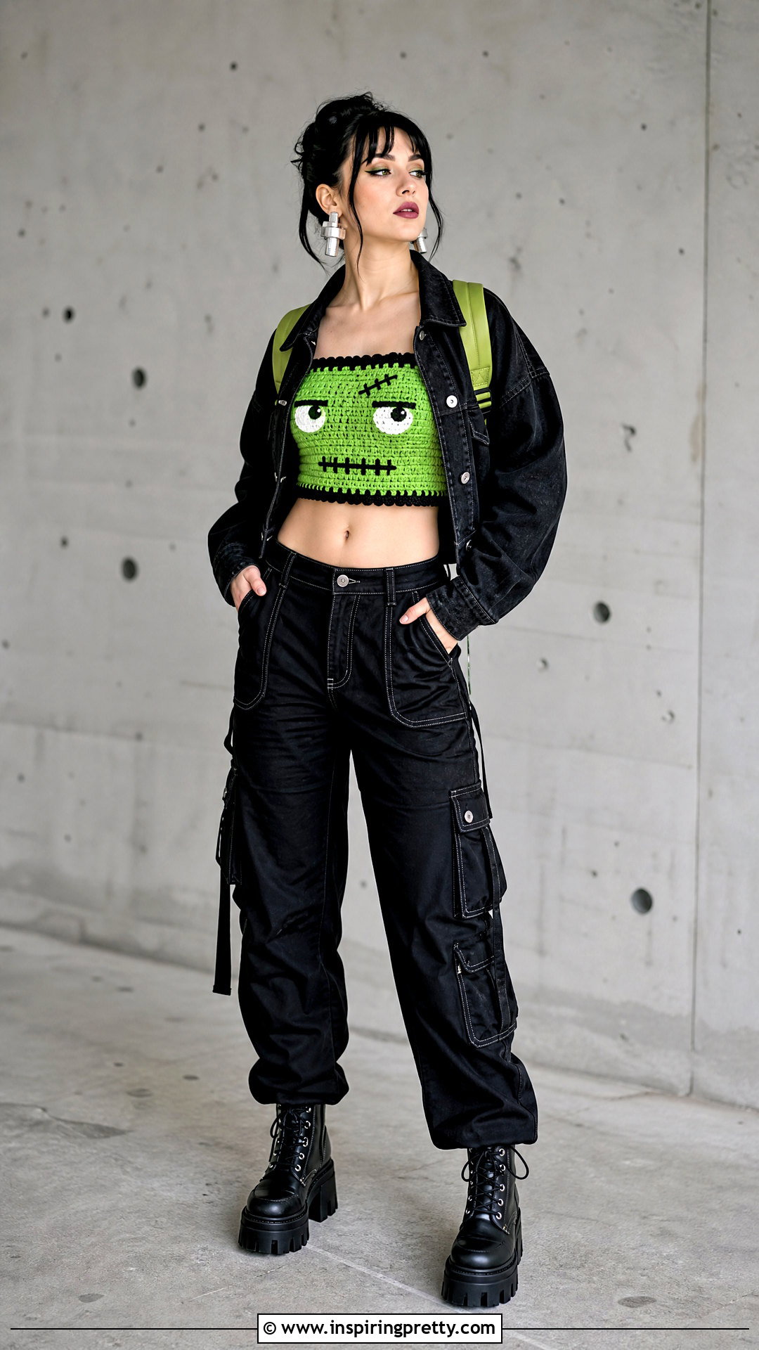 Frankenstein Halloween Crochet Crop Top Outfit - 25 halloween crop top crochet outfit ideas