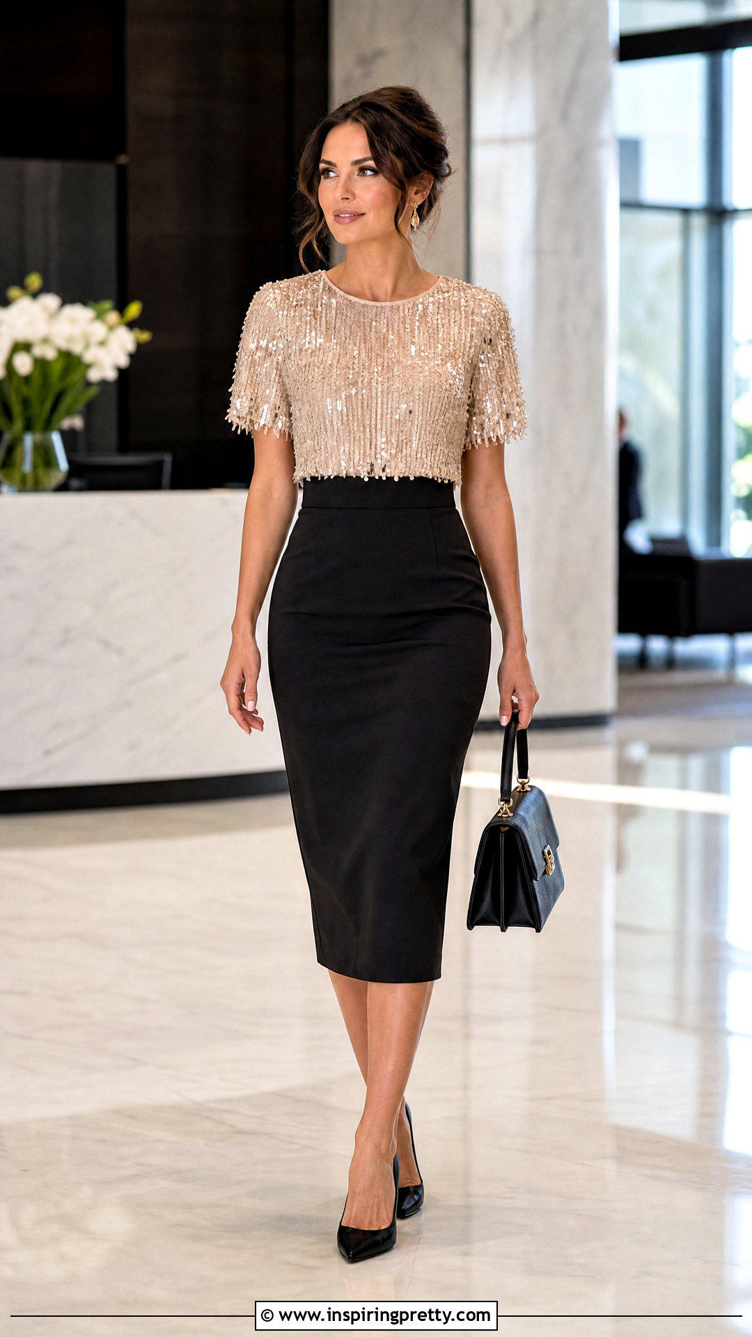Frayed Sequin Top With Black Pencil Skirt - 20 Frayed Sequin Top outfit ideas