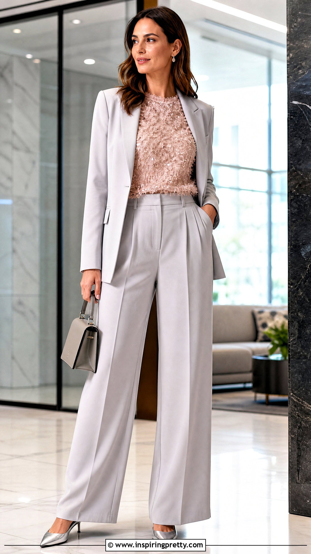 Frayed Sequin Top With Gray Suit Pants - 20 Frayed Sequin Top outfit ideas