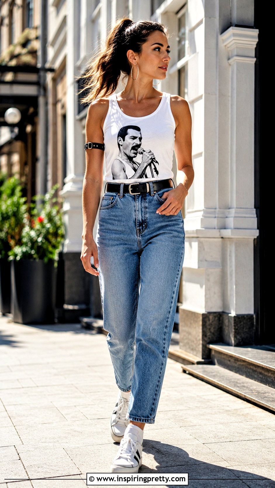 Freddie Mercury White Tank Top With High Waisted Jeans - 20 Freddie Mercury White Tank Top Outfit ideas