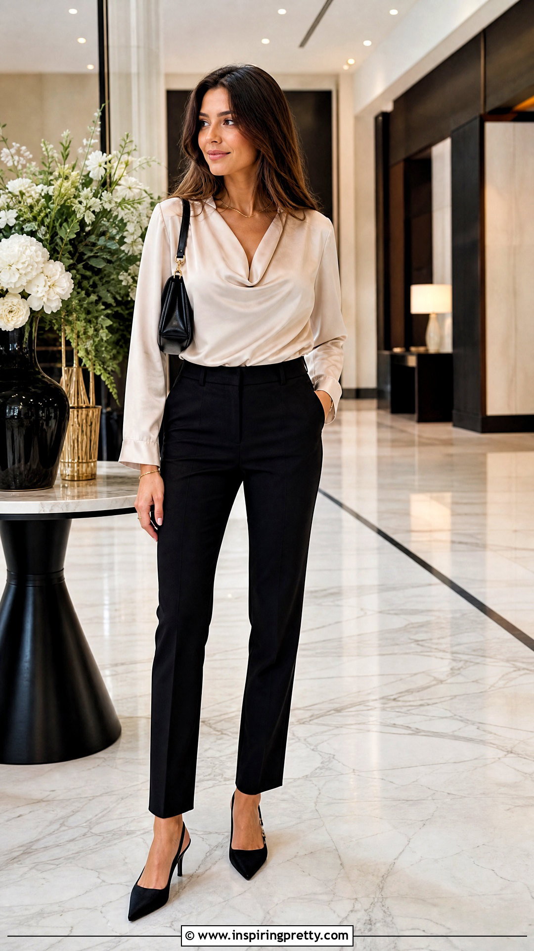 French Connection Satin Top With Black Tailored Pants - 20 French Connection Tops outfit ideas