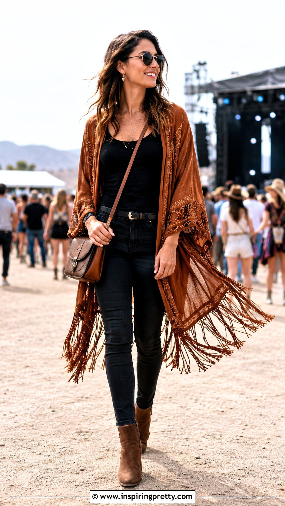 Fringe Kimono Top With Skinny Jeans - 50 kimono top outfit ideas