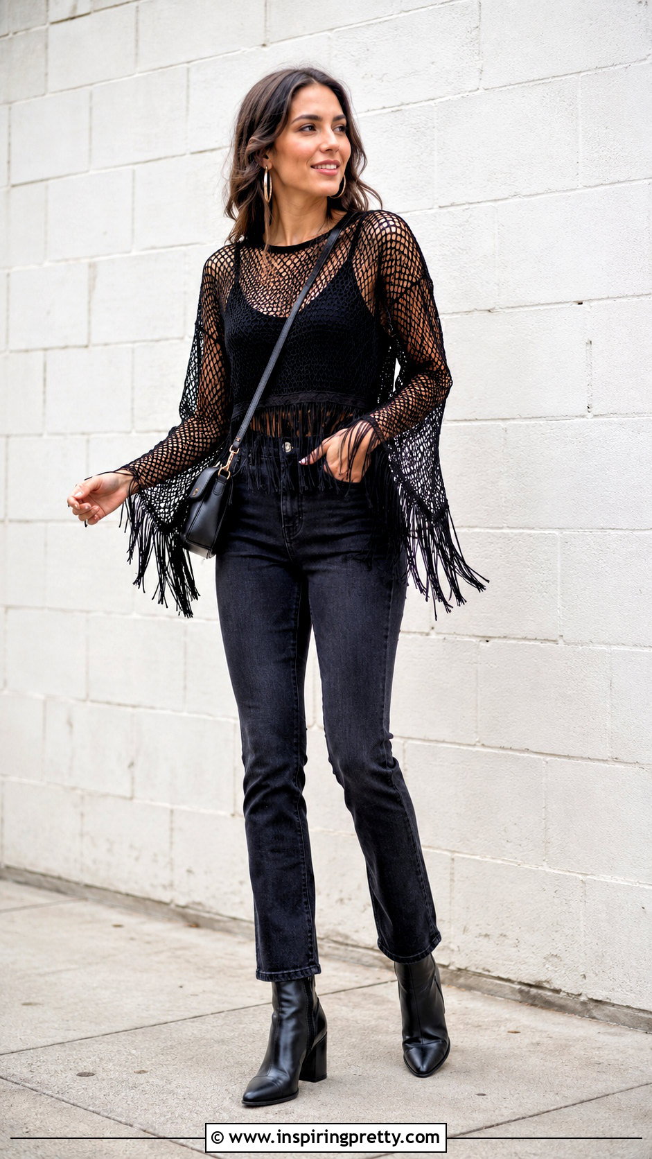 Fringe Net Top With Slim Jeans - 50 net top designs for women