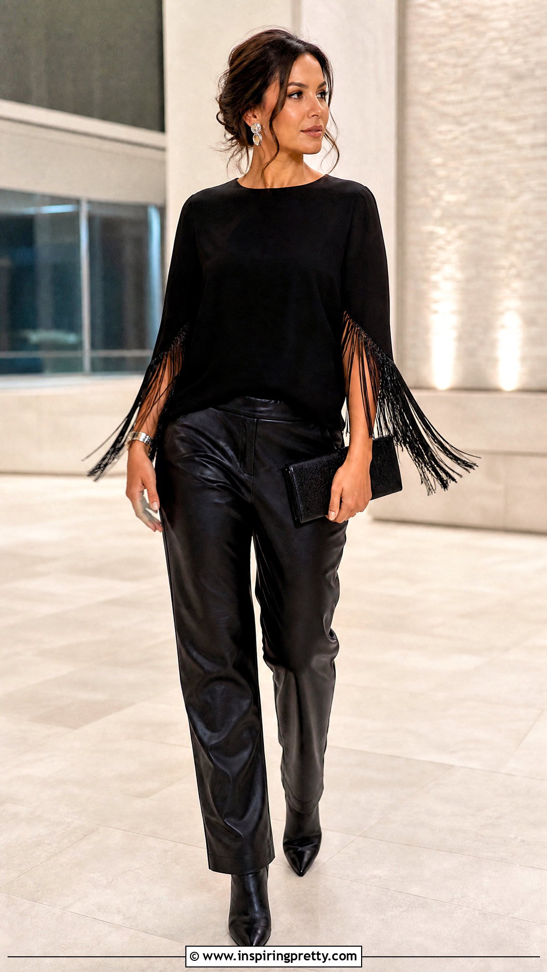 Fringe Top Outfit With Leather Pants - 50 trendy tops outfit ideas