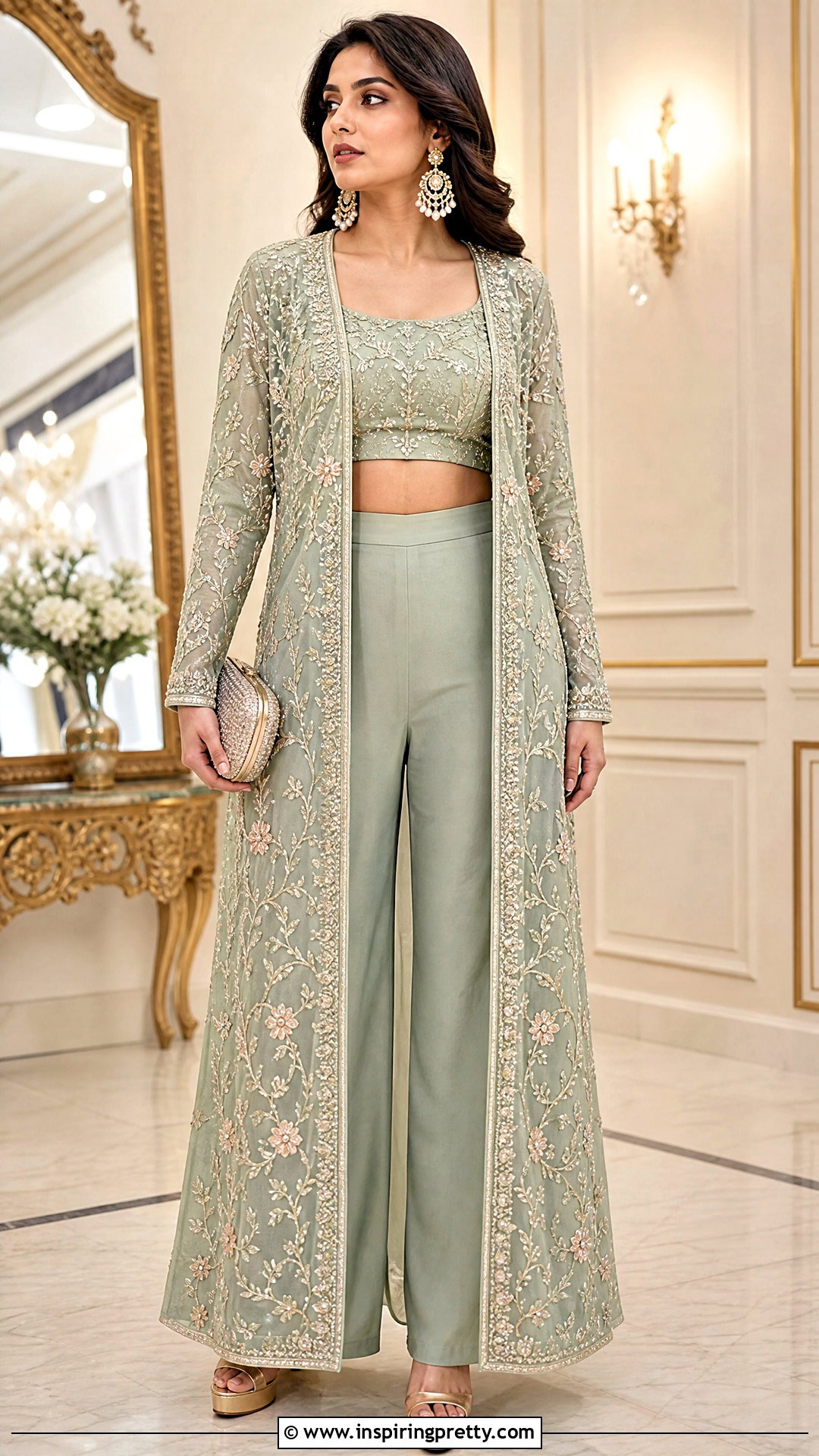 Front Open Kurti Top With Crop Top And Palazzos - 50 kurti top outfit ideas