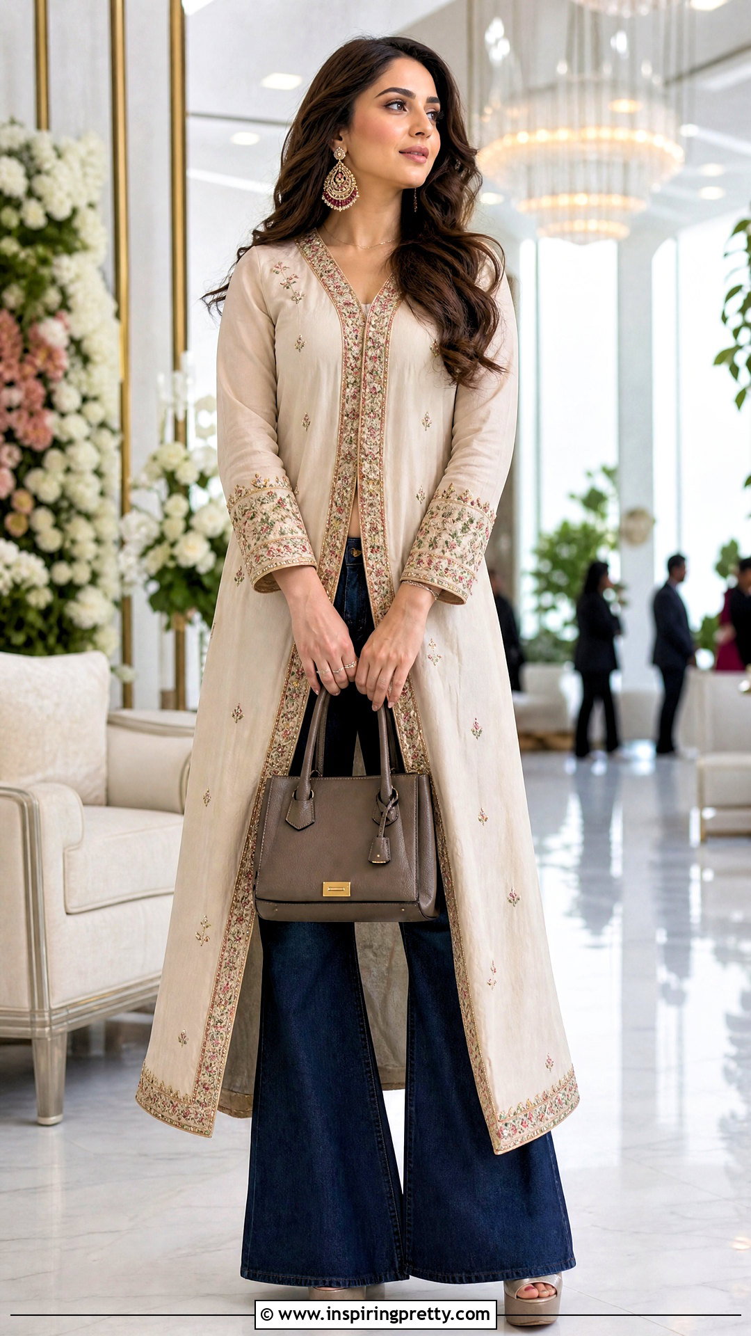 Front Slit Kurti With Flared Jeans - 50 jeans tops indian style for women