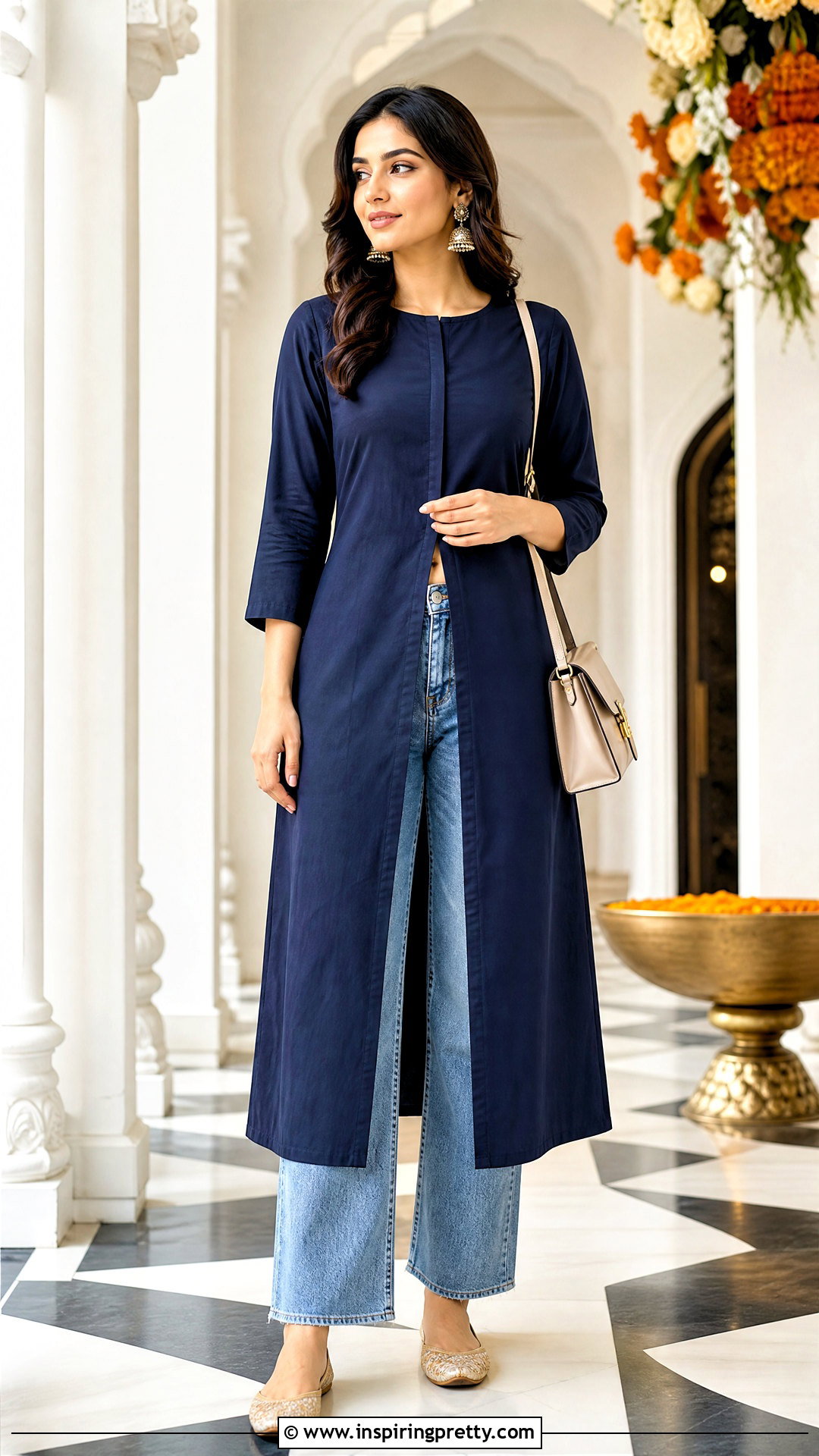Front Slit Kurti With Straight Jeans - 50 kurti tops for jeans