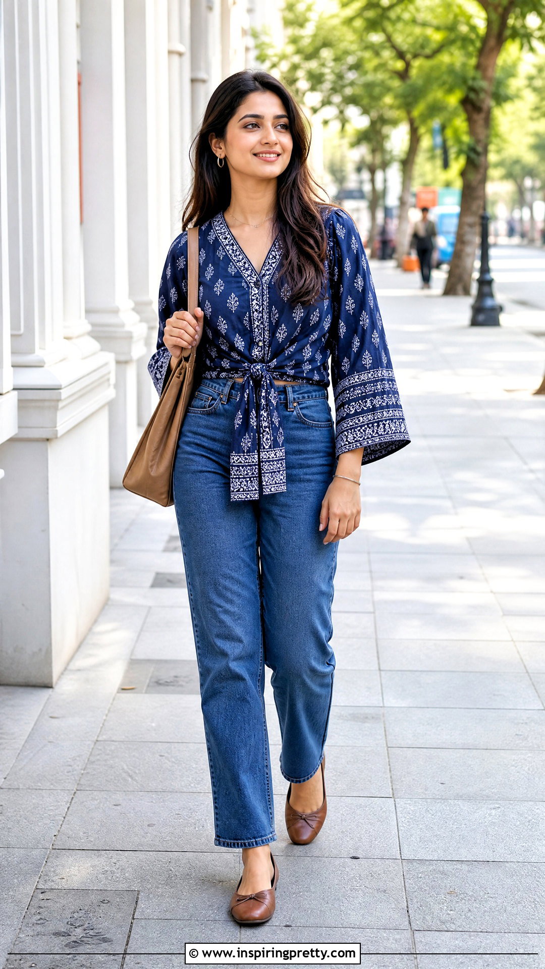 Front Tie Ethnic Top With Straight Jeans - 50 jeans tops indian styles