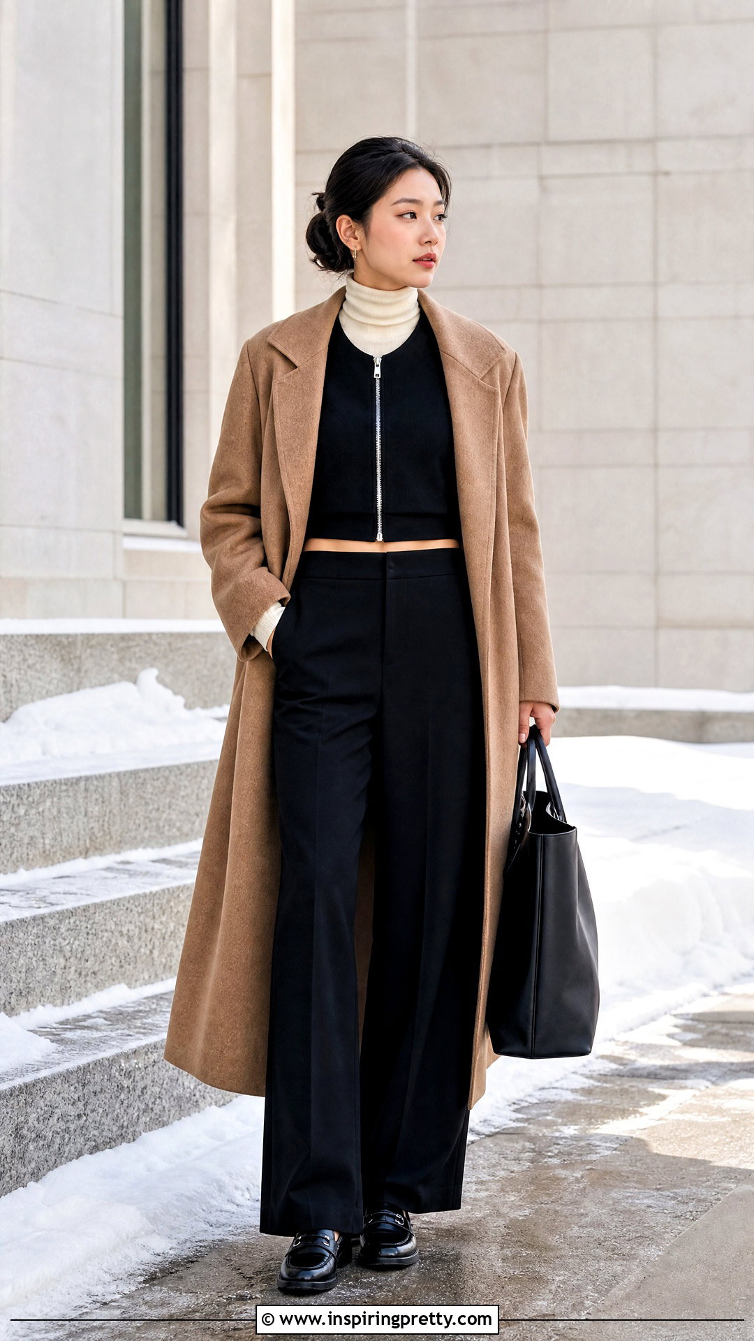 Front Zipper Crop Top With Turtleneck And Trousers - 20 Crop Top With Zipper In Front outfit ideas