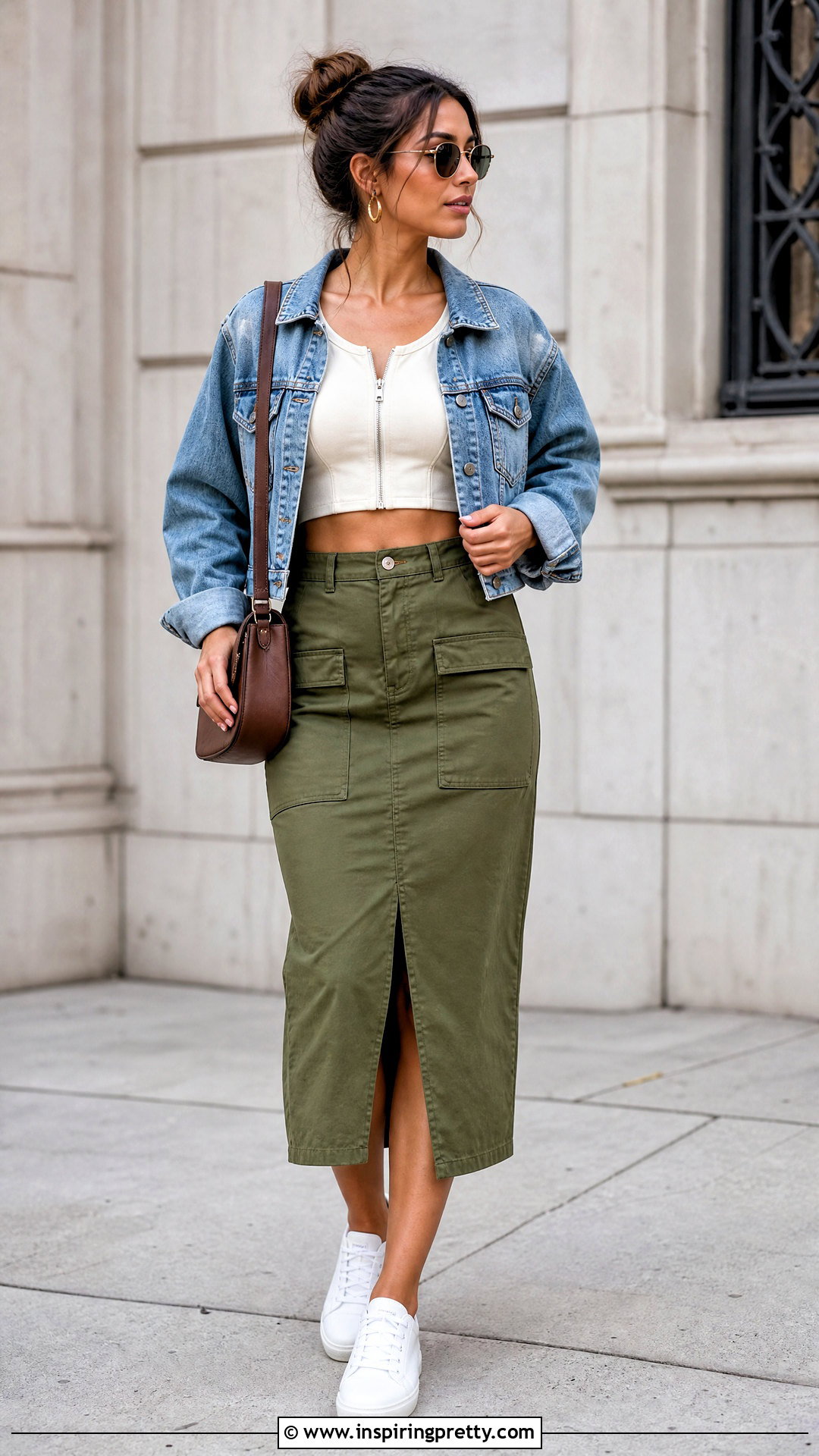 Front Zipper Crop Top With Utility Midi Skirt - 20 Crop Top With Zipper In Front outfit ideas