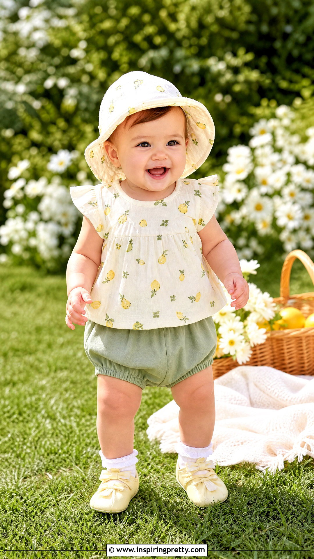 Fruit Print Baby Top With Green Bloomers - 50 baby tops designs