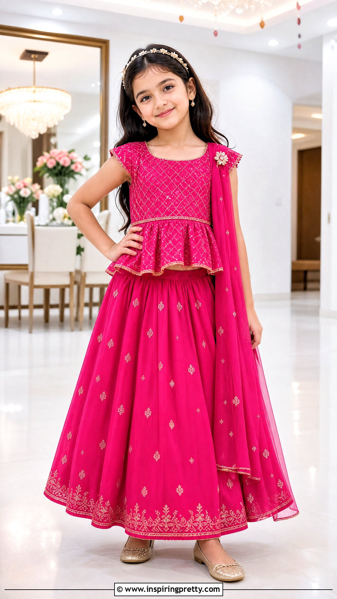 Fuchsia Peplum Crop Top Lehenga - 50 kids crop top lehenga designs