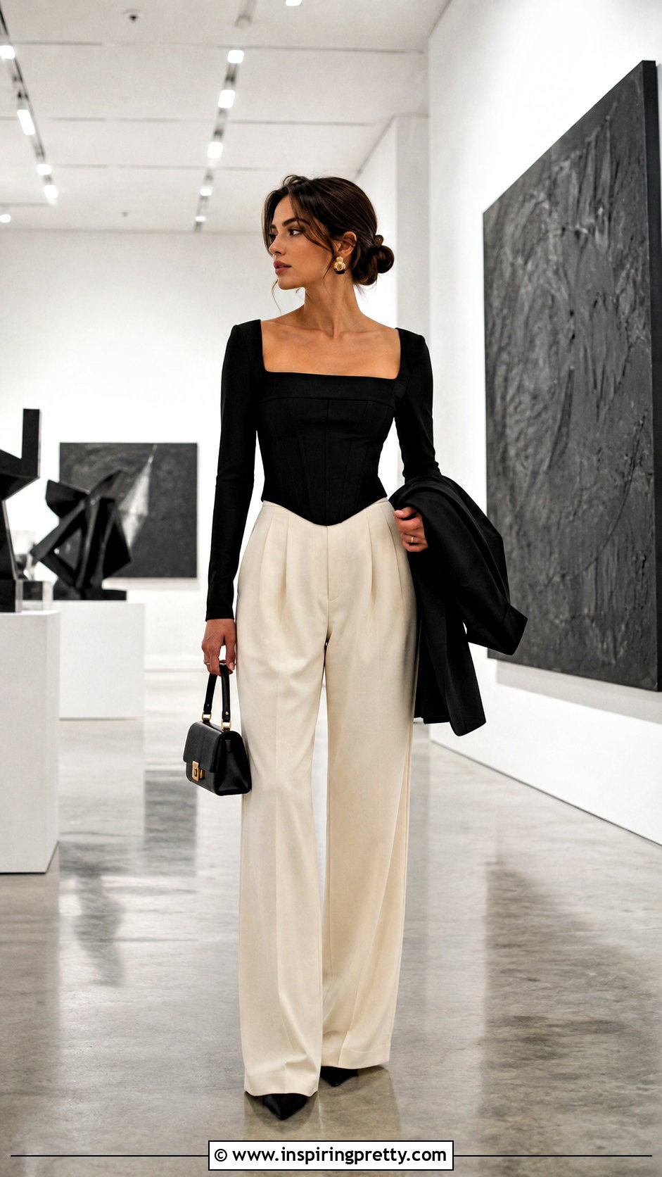 Full Sleeve Corset Top With Wide Leg Trousers - 50 full sleeves top outfit ideas