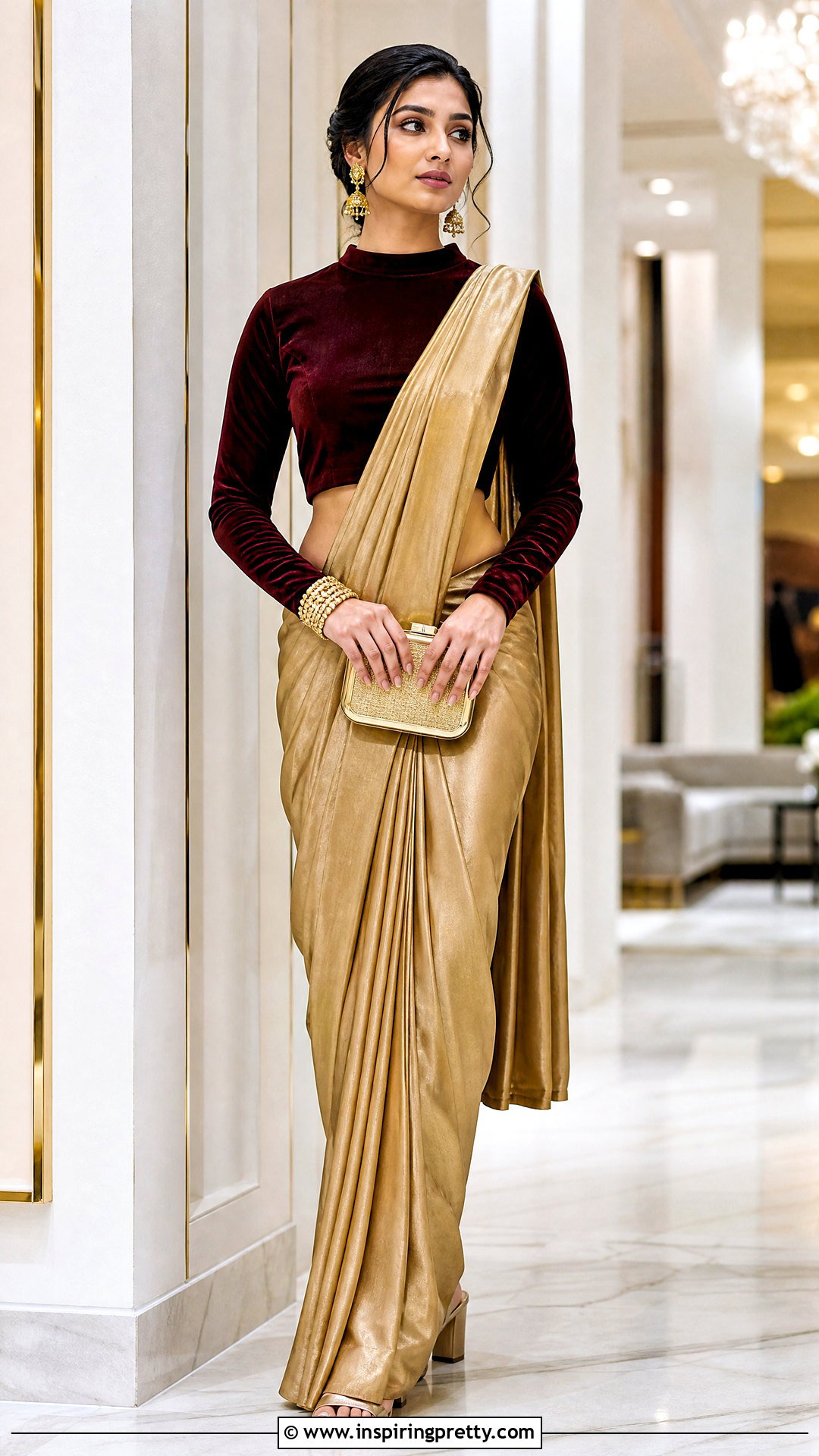 Full Sleeve Crop Top Blouse With Silk Saree - 50 latest crop top blouse designs