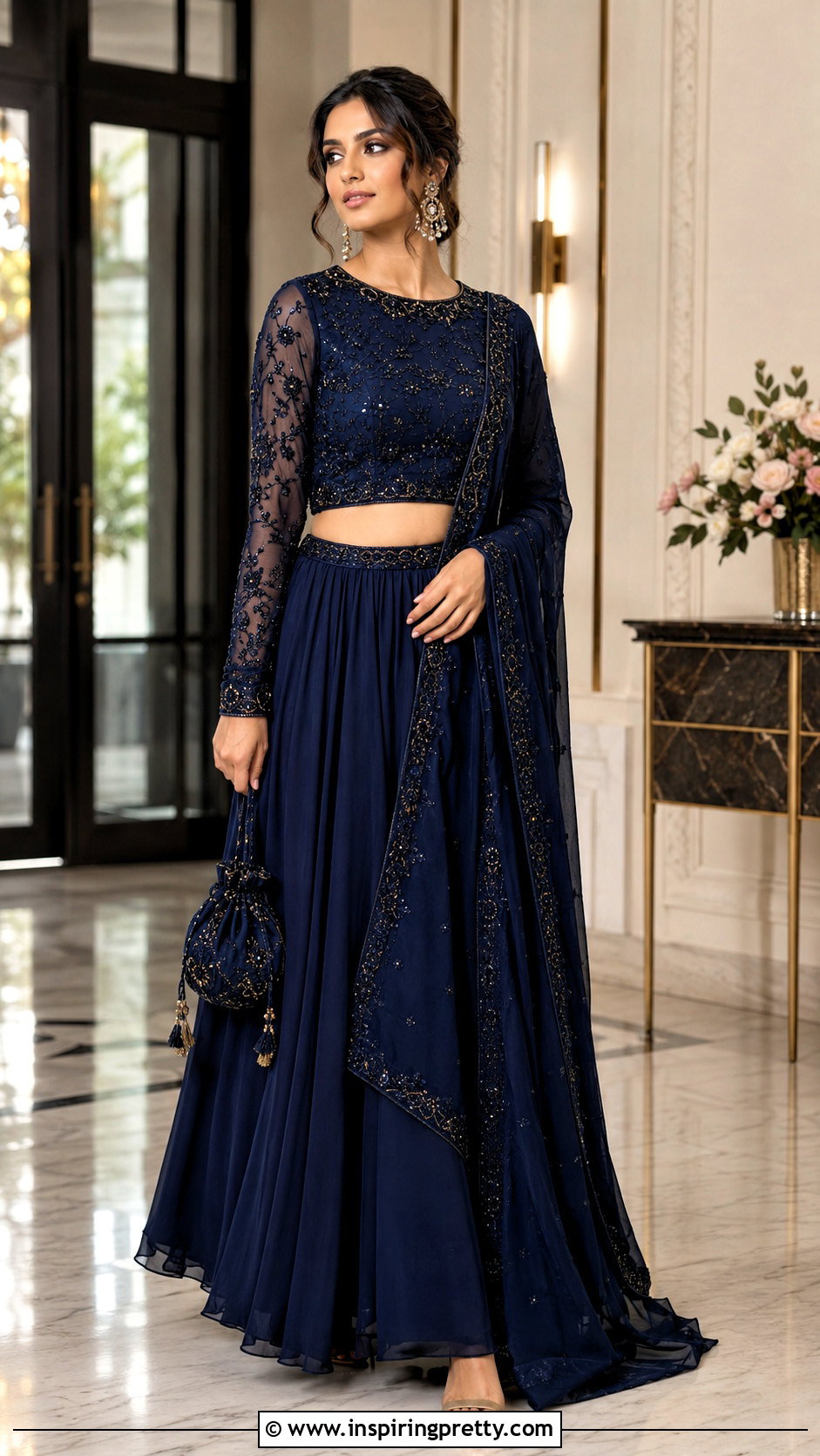 Full Sleeve Crop Top Lehenga - 20 new design crop top lehenga ideas