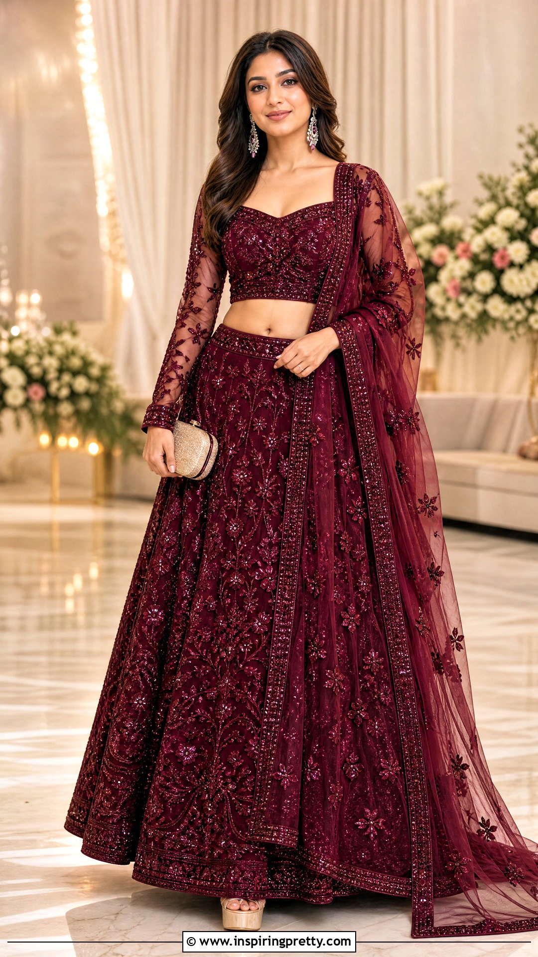 Full Sleeve Crop Top Lehenga - 50 crop top lehenga outfit ideas