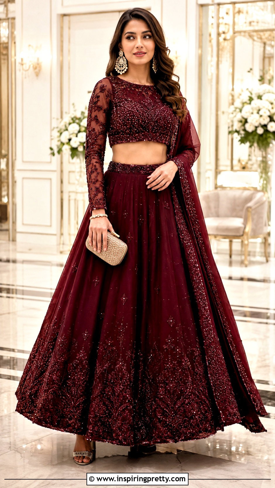 Full Sleeve Crop Top With Lehenga - 50 traditional crop top designs