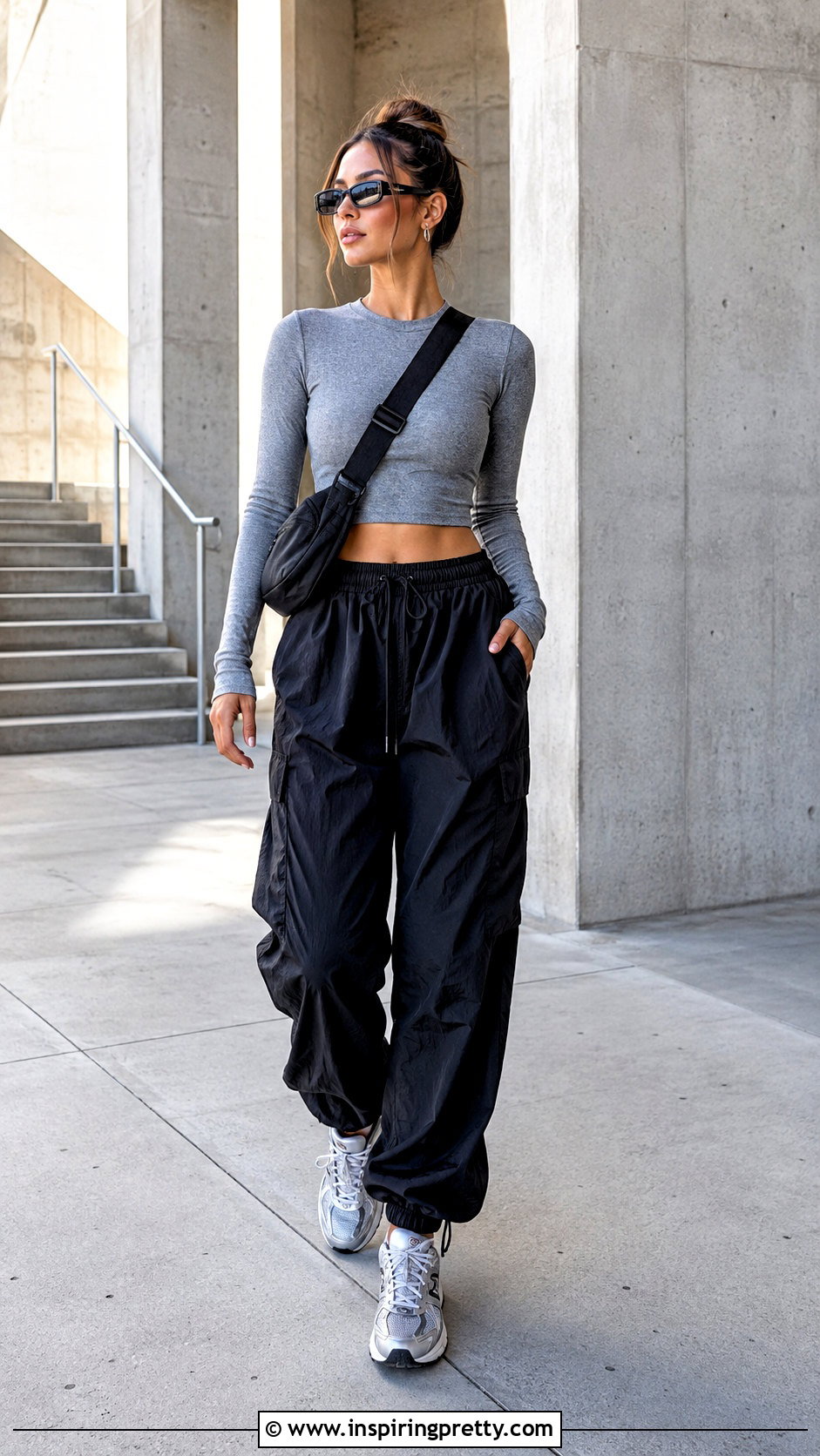Full Sleeve Crop Top With Parachute Pants - 50 full sleeves top outfit ideas