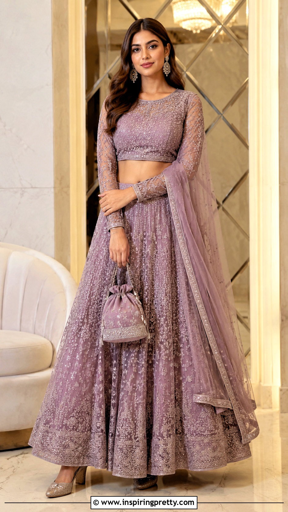 Full Sleeve Lehenga Crop Top Outfit - 50 party wear lehenga crop tops outfit ideas