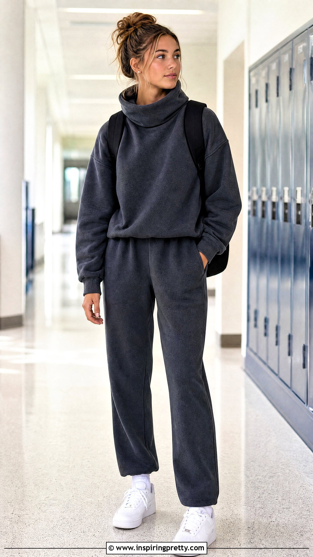 Funnel Neck Sweatshirt And Track Pants Outfit - 50 cute tops for school ideas