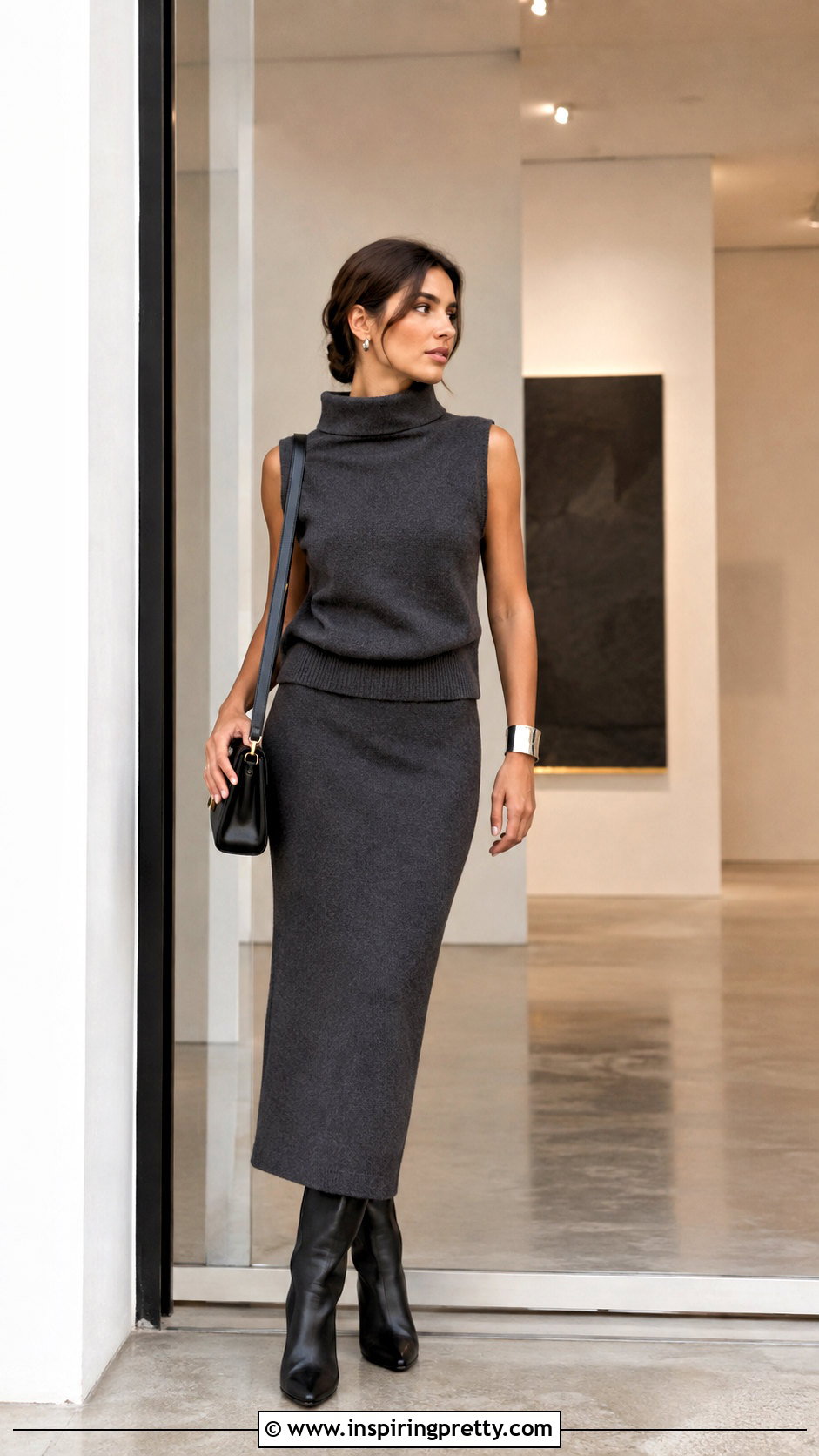 Funnel Neck Top With Column Skirt - 50 top designs latest ideas