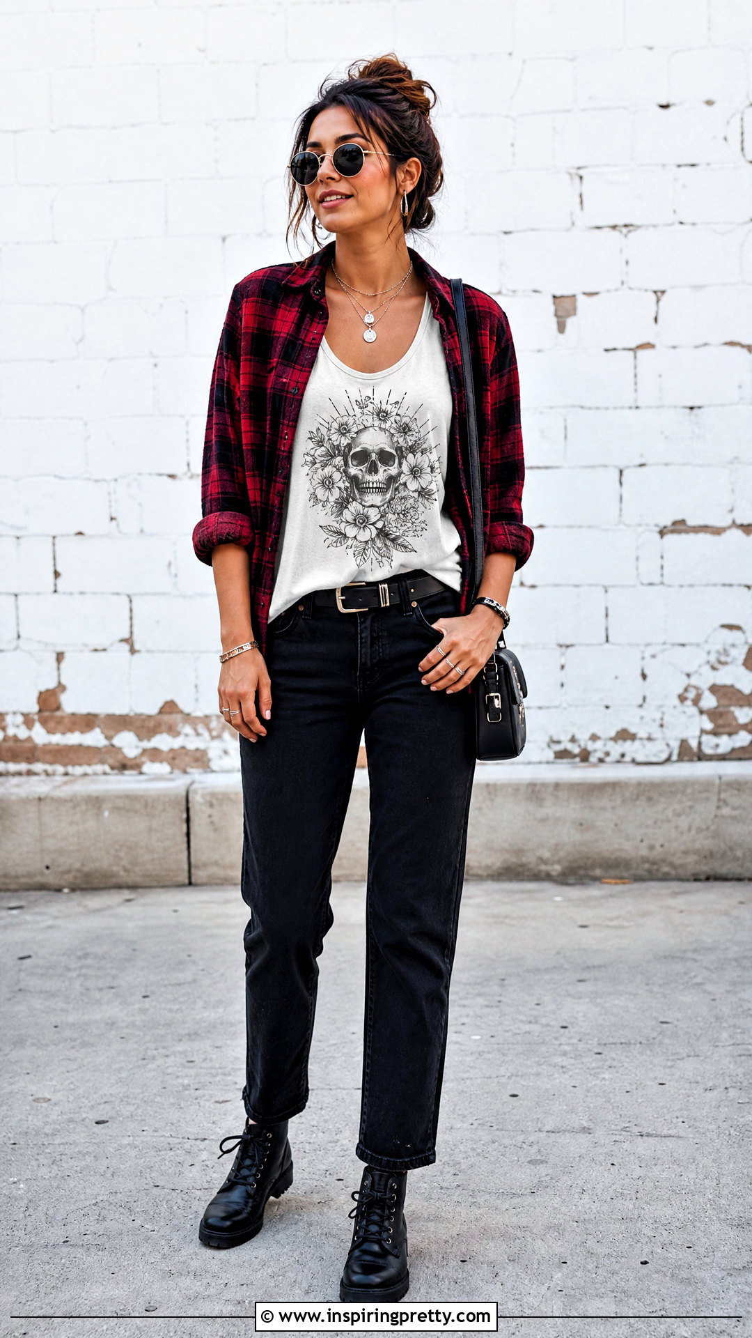 Funny Graphic Tank Top With Black Jeans And Plaid Shirt - 20 funny graphic tank tops outfit ideas