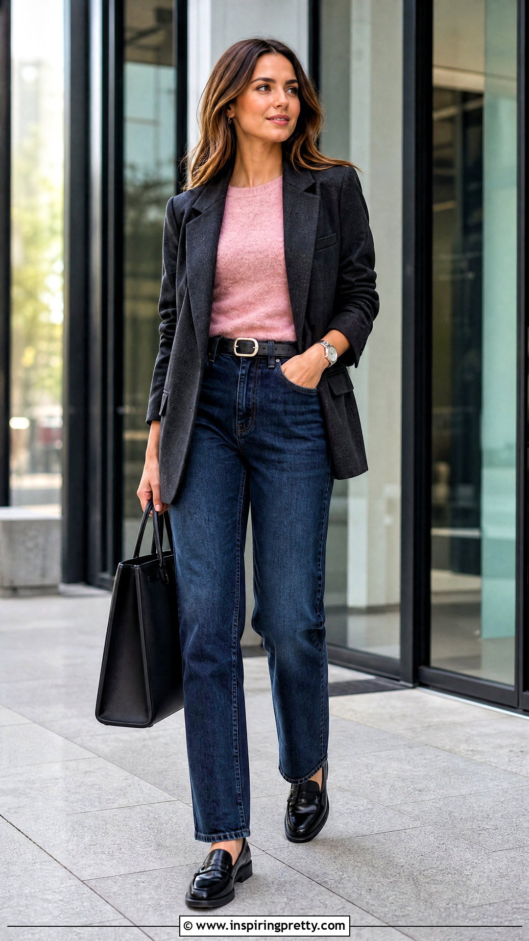 Fuzzy Pink Top With Blazer And Jeans - 25 fuzzy pink top outfit ideas