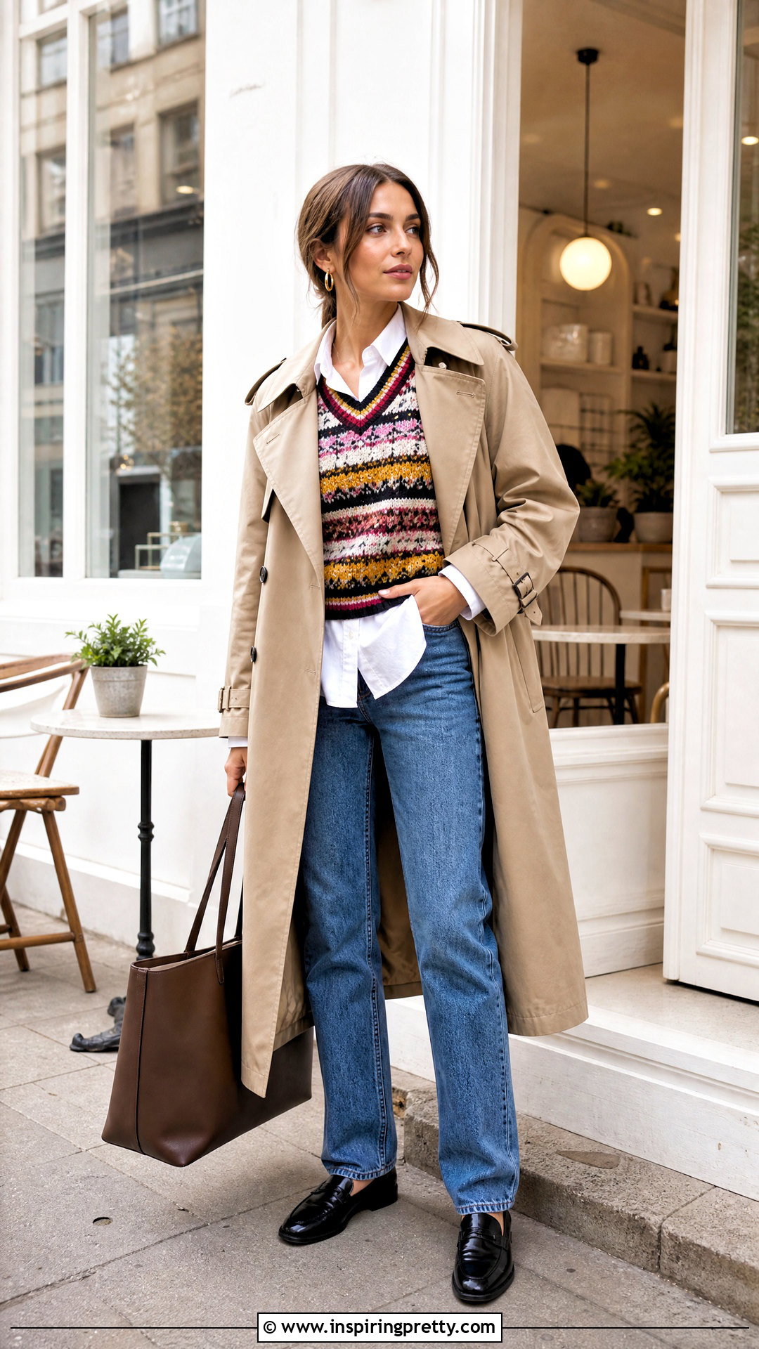 GANNI Knit Vest Over White Shirt With Jeans - 50 ganni top outfit ideas