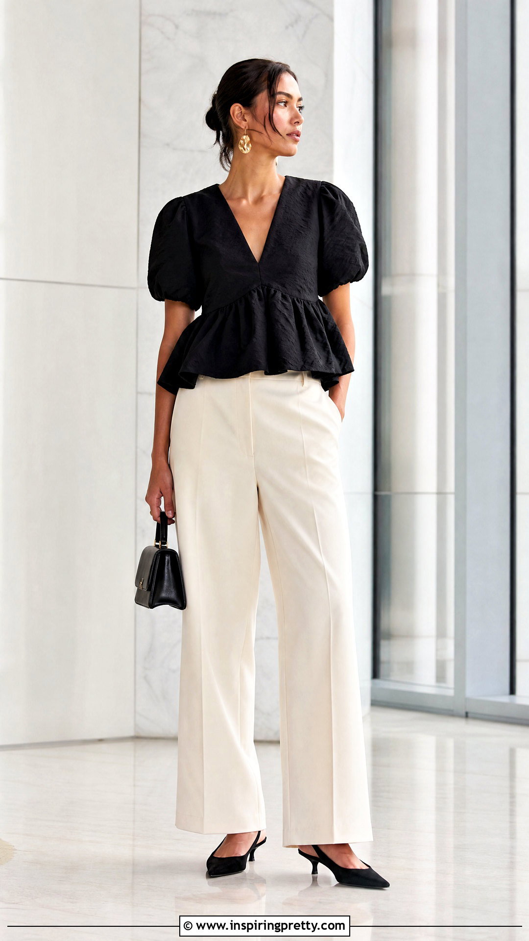 GANNI Peplum Top With Wide Leg Trousers - 50 ganni top outfit ideas