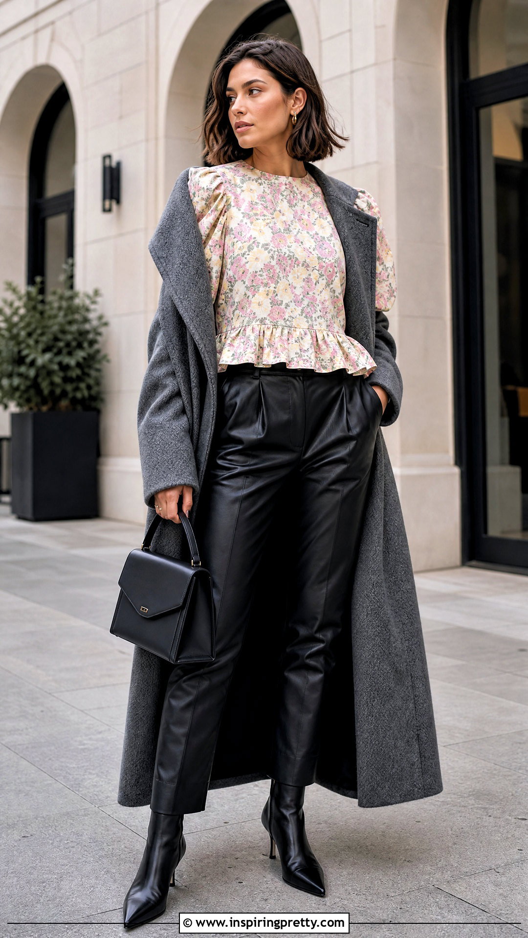 GANNI Puff Sleeve Top With Leather Pants - 50 ganni top outfit ideas
