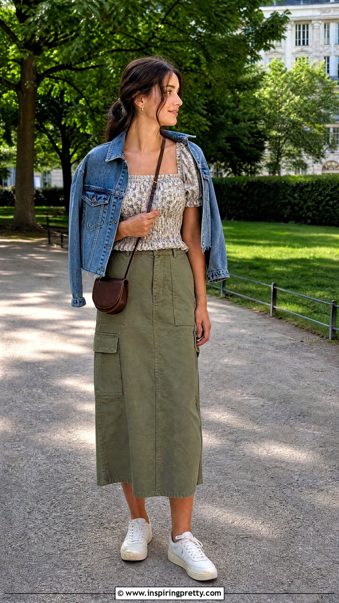 GANNI Smocked Top With Cargo Midi Skirt - 50 ganni top outfit ideas
