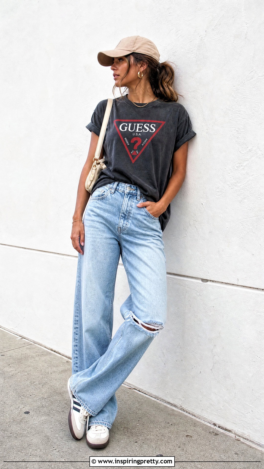 GUESS Graphic Tee With Relaxed Jeans - 25 guess jeans tops