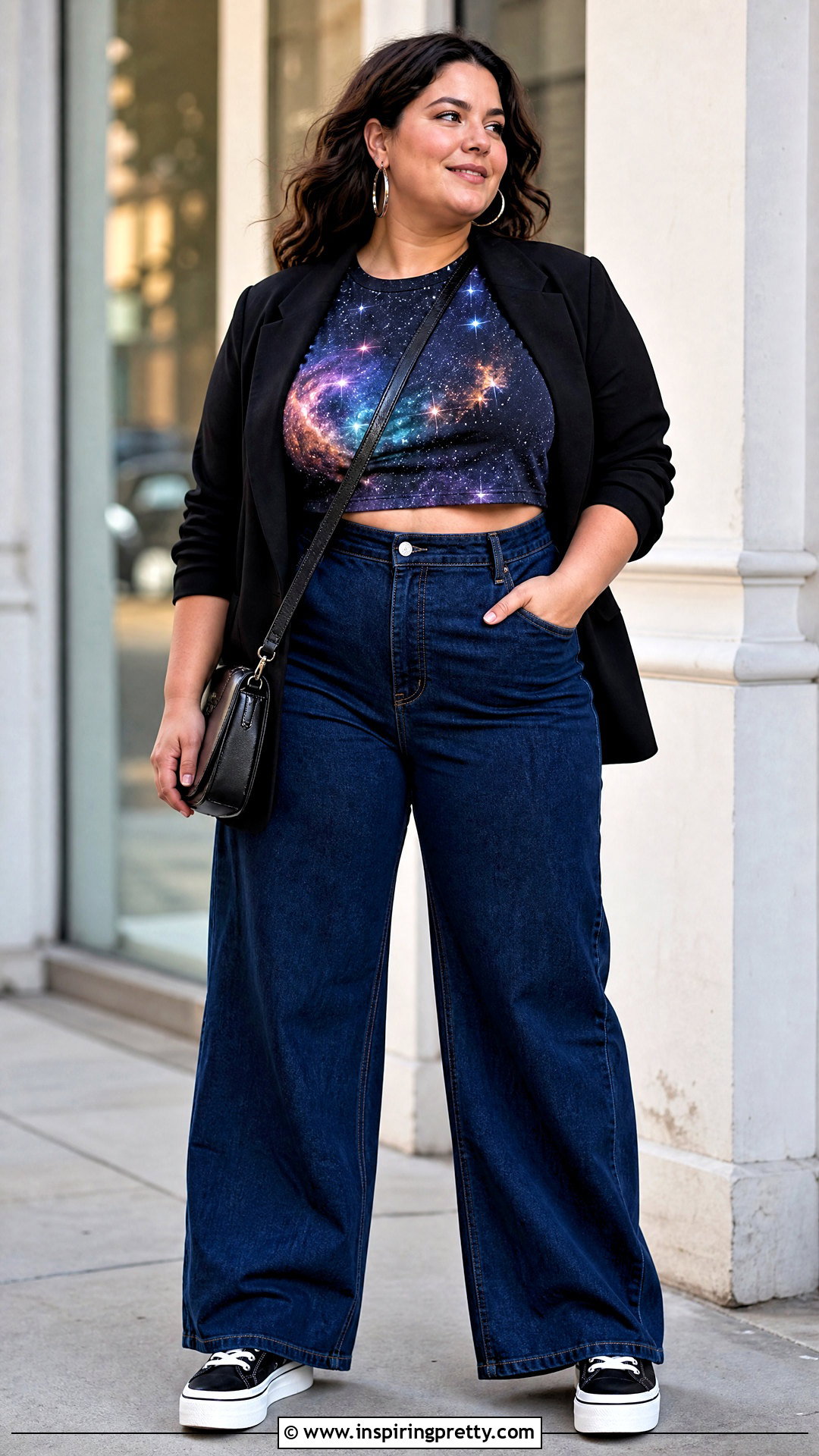 Galaxy Crop Top With Plus Size Wide Leg Jeans - 25 Galaxy Crop Top outfit ideas