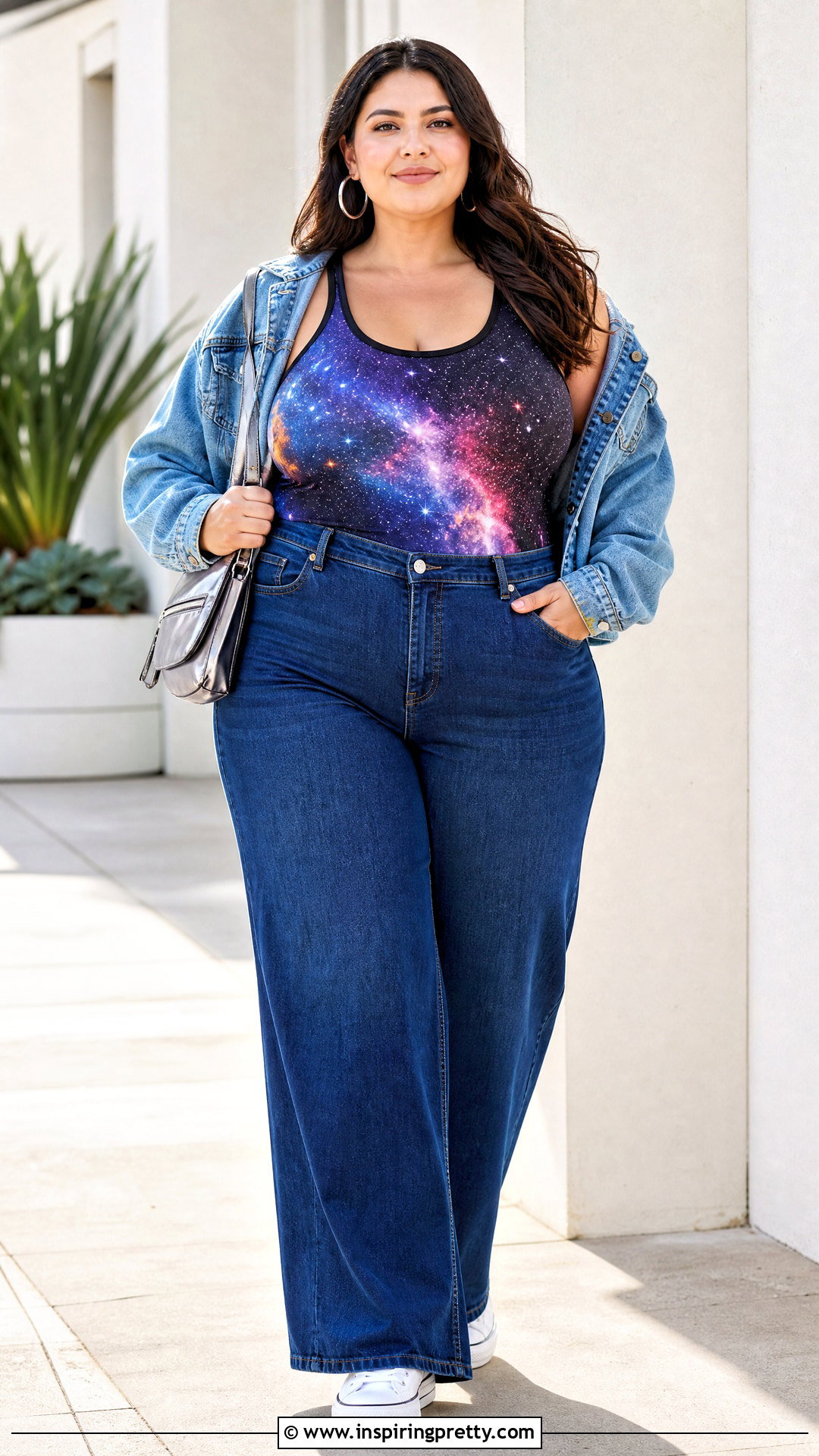 Galaxy Tank Top With Plus Size Wide Leg Jeans - 25 galaxy tank top outfit ideas