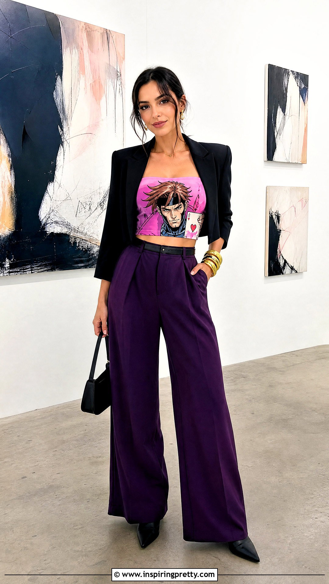 Gambit Crop Top With Purple Wide Leg Pants - 20 X Men 97 Gambit Crop Top outfit ideas