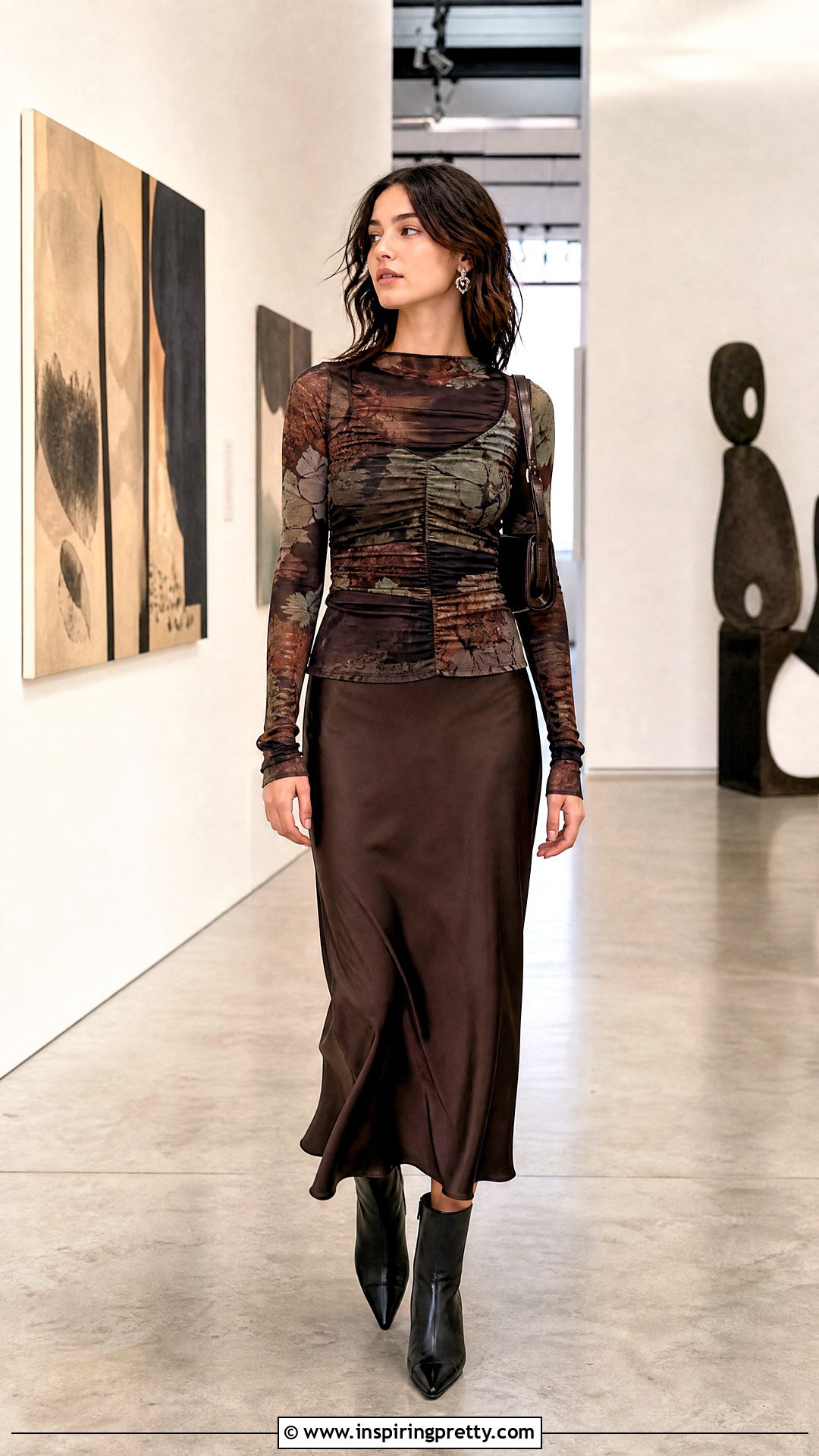 Ganni Inspired Ruched Mesh Top Outfit - 25 Ganni Inspired Top outfit ideas