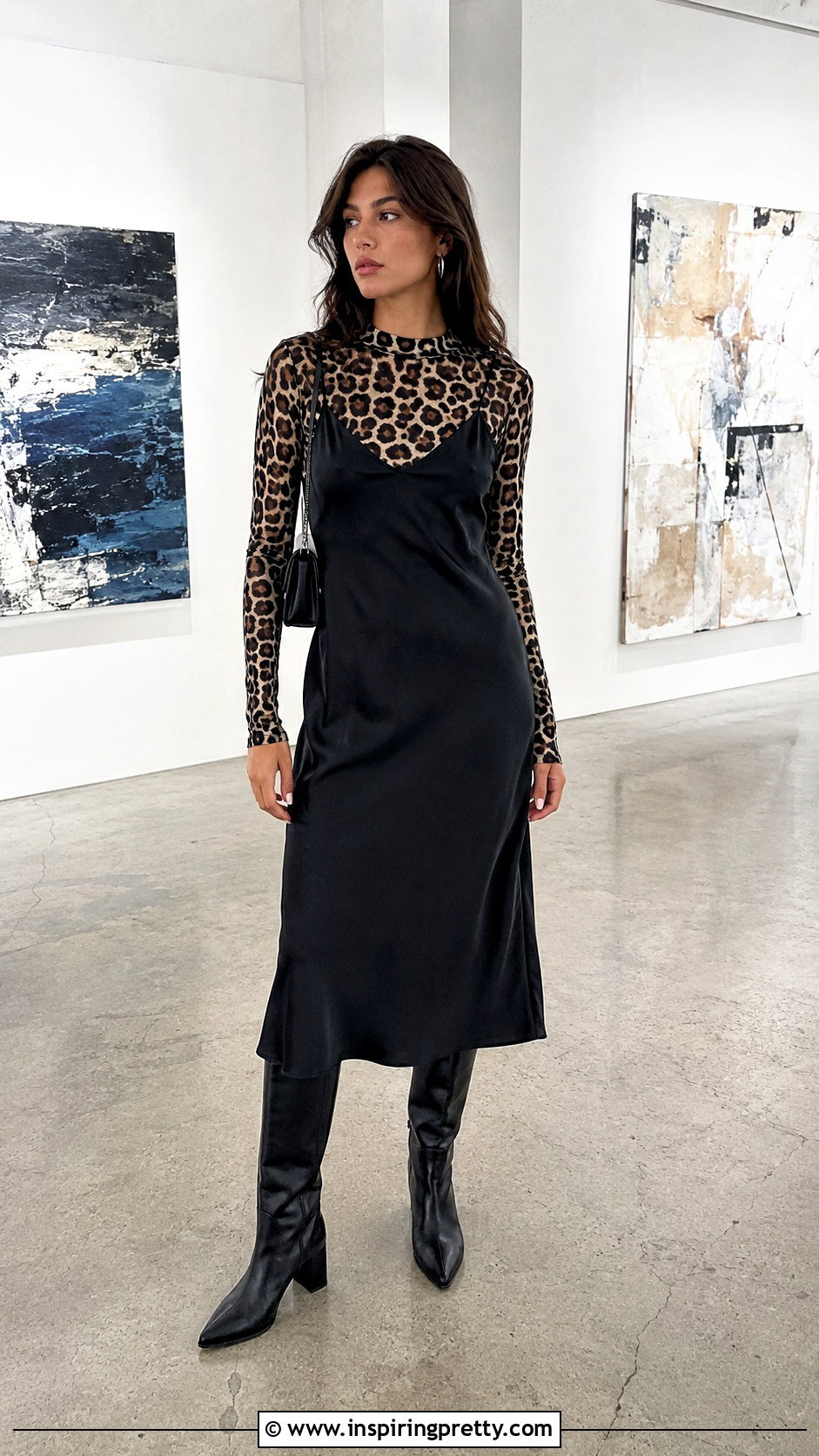 Ganni Leopard Print Top Under A Black Slip Dress - 20 ganni leopard print top outfit ideas