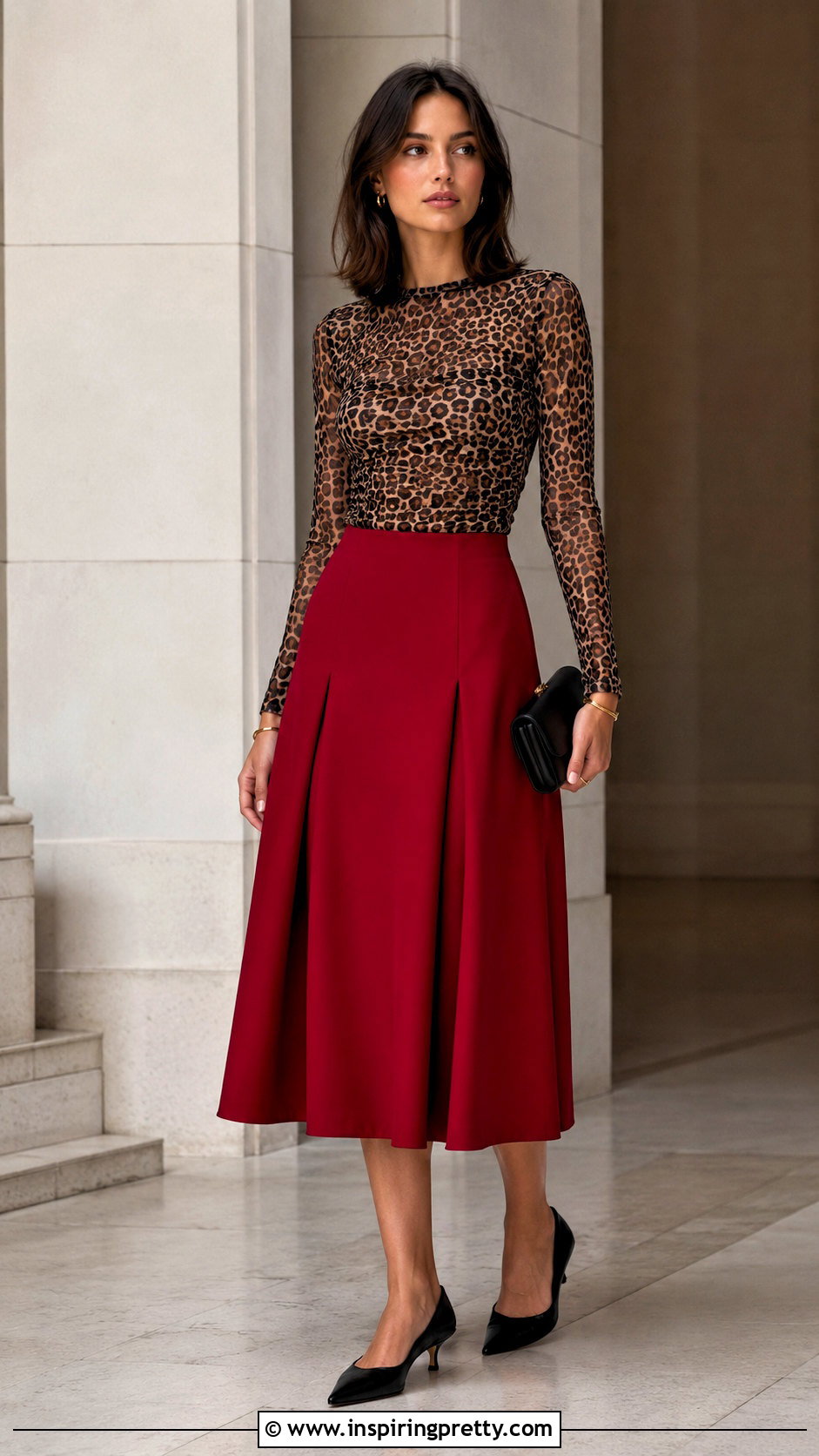 Ganni Leopard Print Top With Red Midi Skirt - 20 ganni leopard print top outfit ideas
