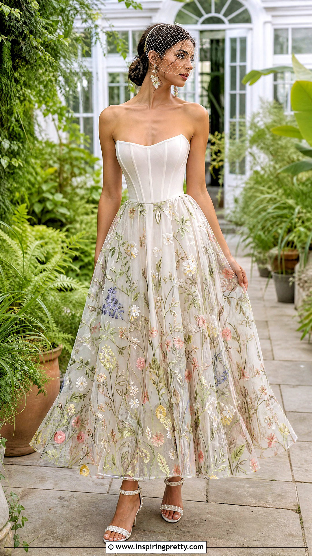 Garden Corset Dress With Floral Skirt - 50 corset top wedding dress outfit ideas