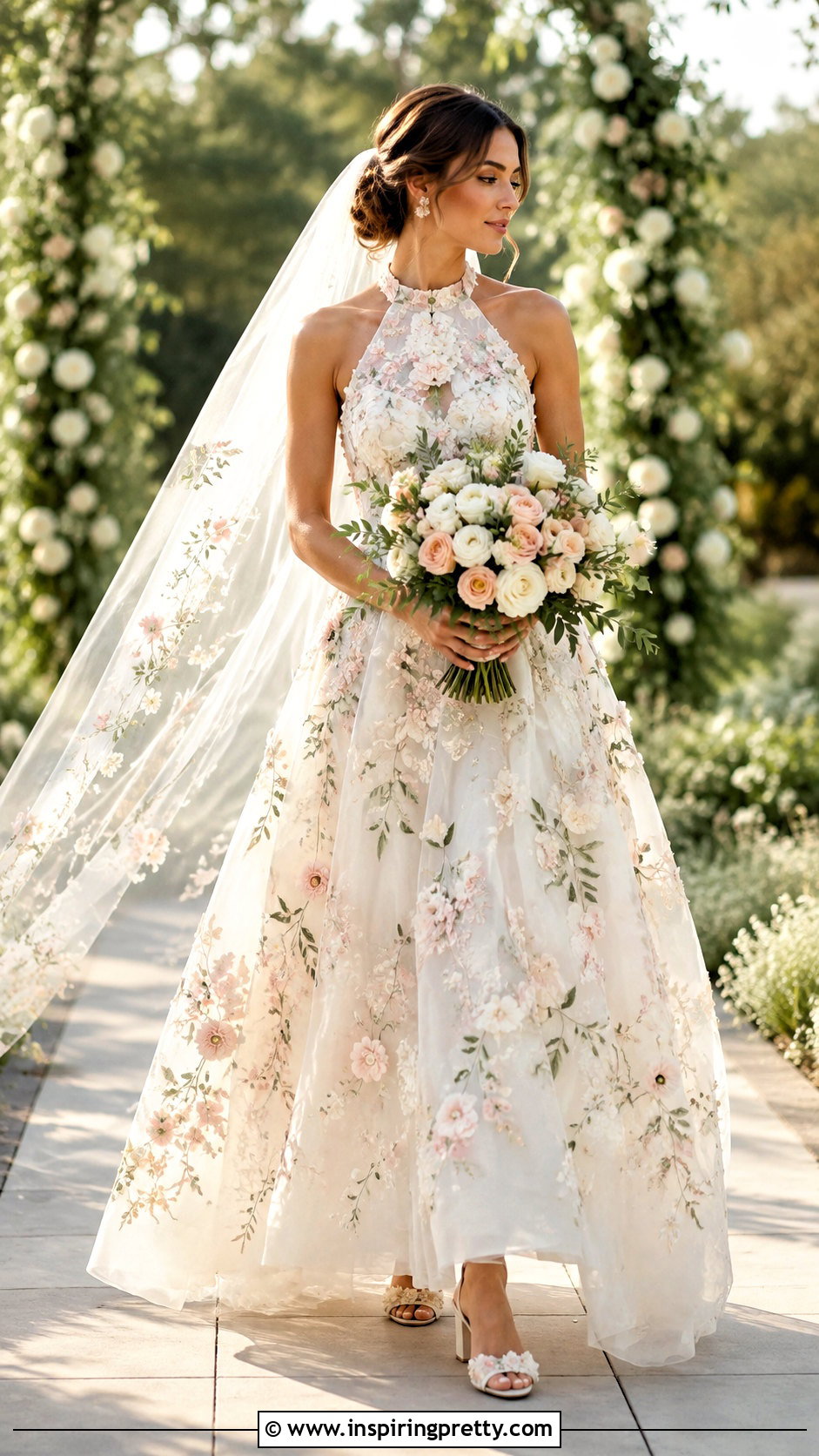 Garden Halter Ball Gown Wedding Dress With Floral Veil - 25 Halter Top Ball Gown Wedding Dress outfit ideas
