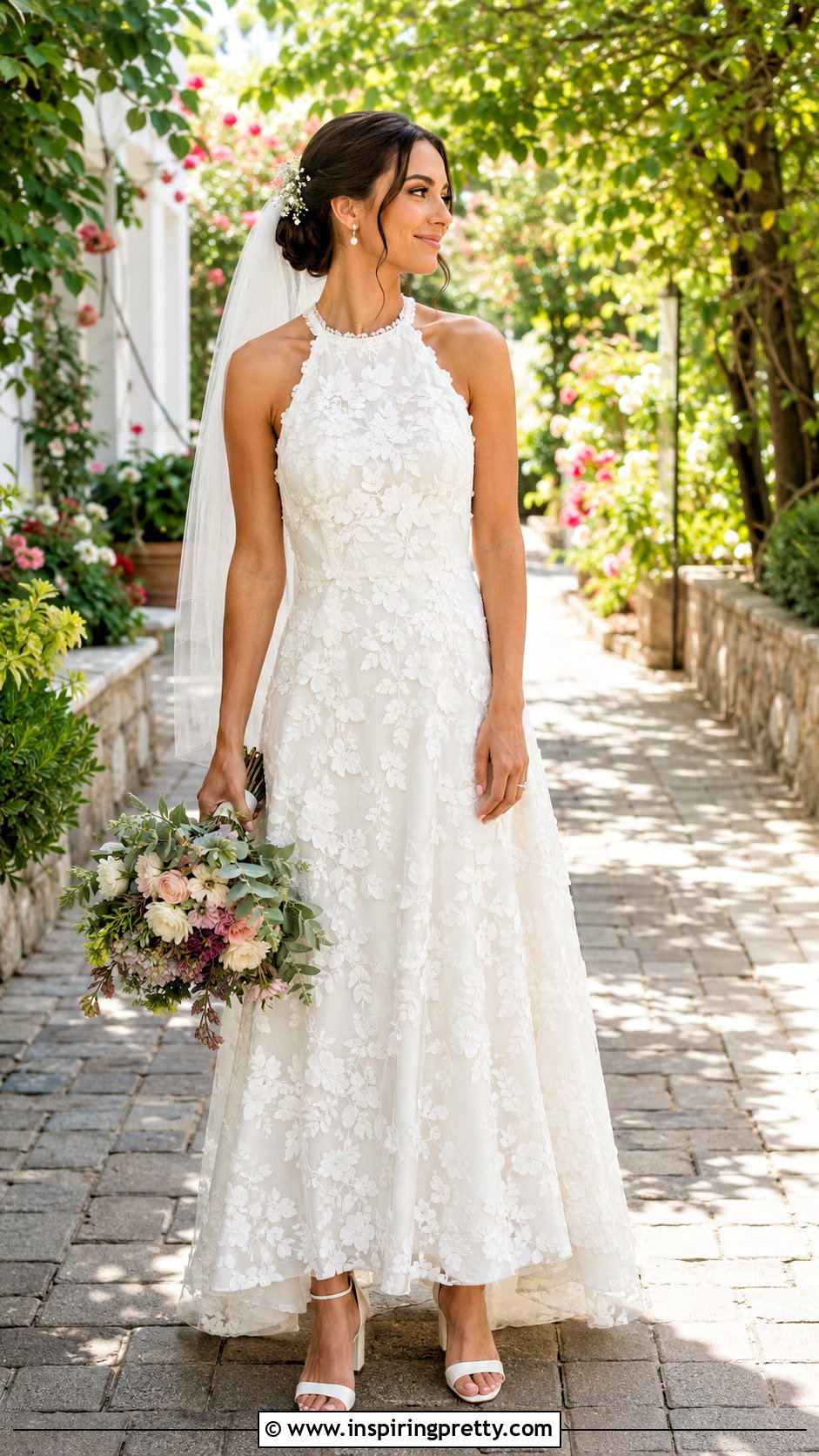 Garden Halter Wedding Dress With Floral Hair Pins - 50 halter top wedding dress outfit ideas
