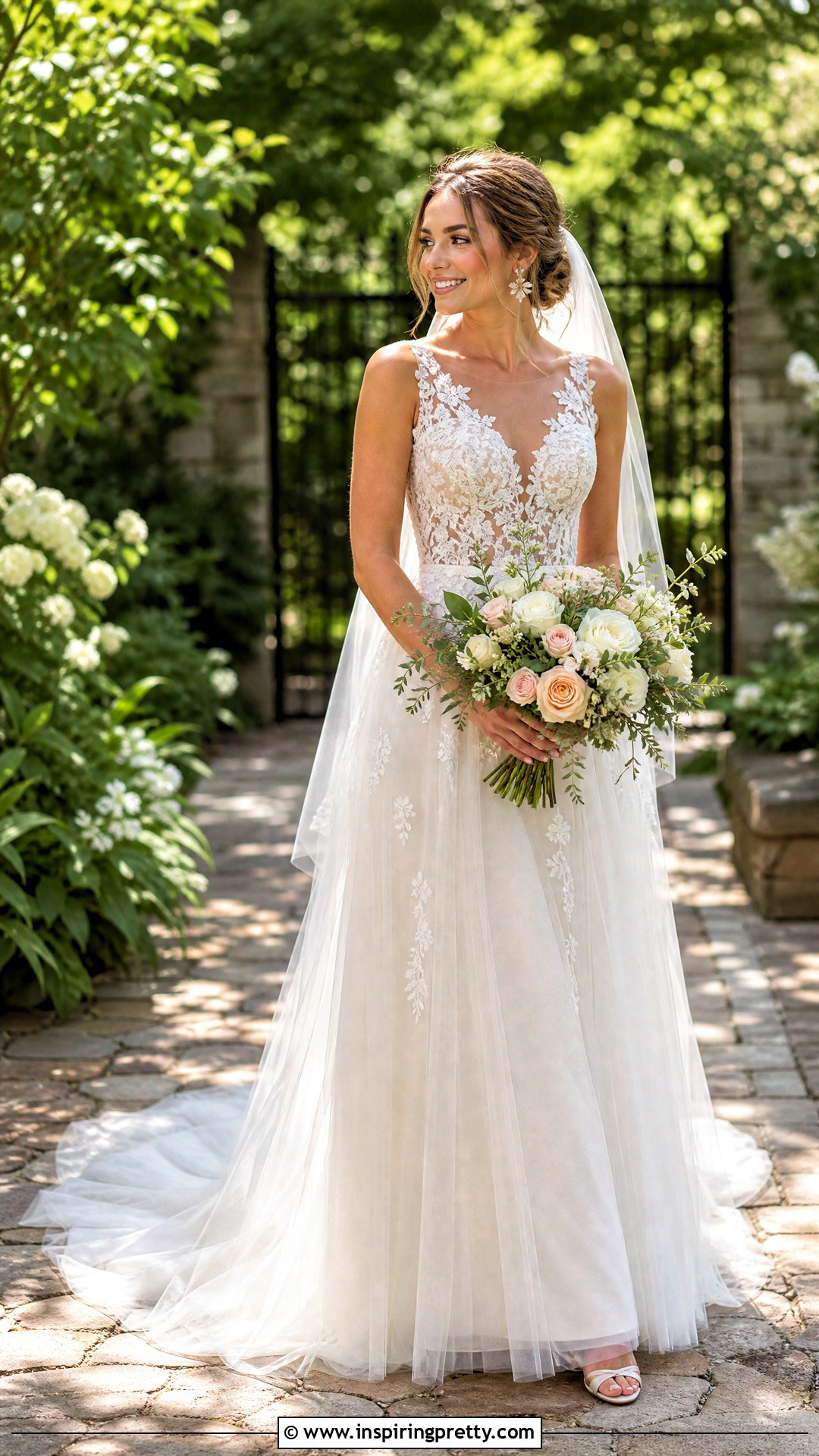 Garden Lace Top Tulle Wedding Dress - 25 lace top flowy bottom wedding dress outfit ideas