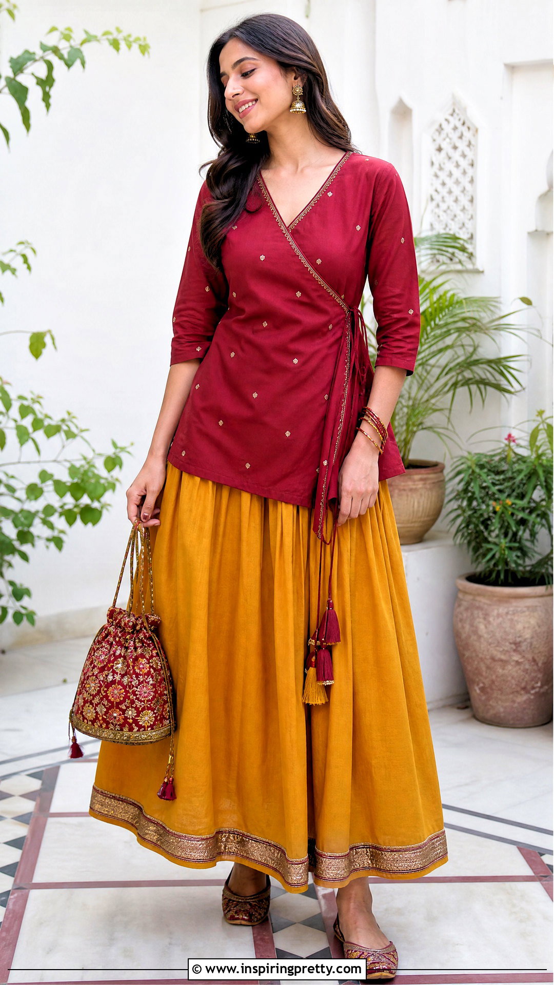 Gathered Cotton Skirt With Angrakha Top - 50 cotton skirt and top indian outfit ideas