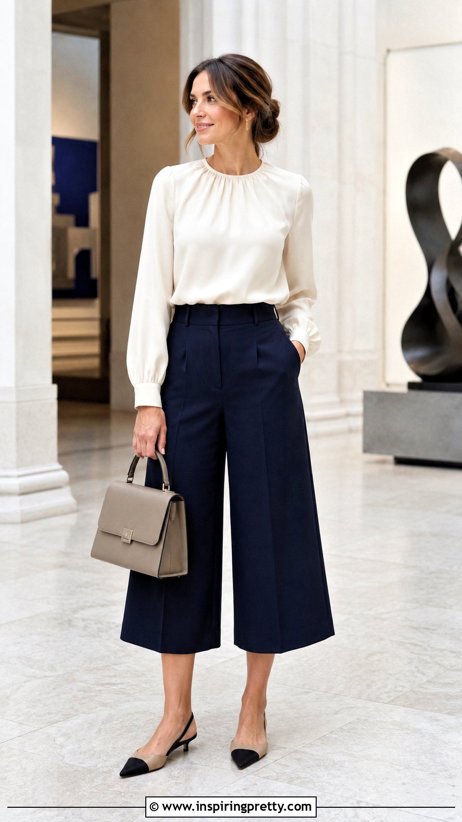Gathered Crepe Top With Culottes - 50 crepe top styles
