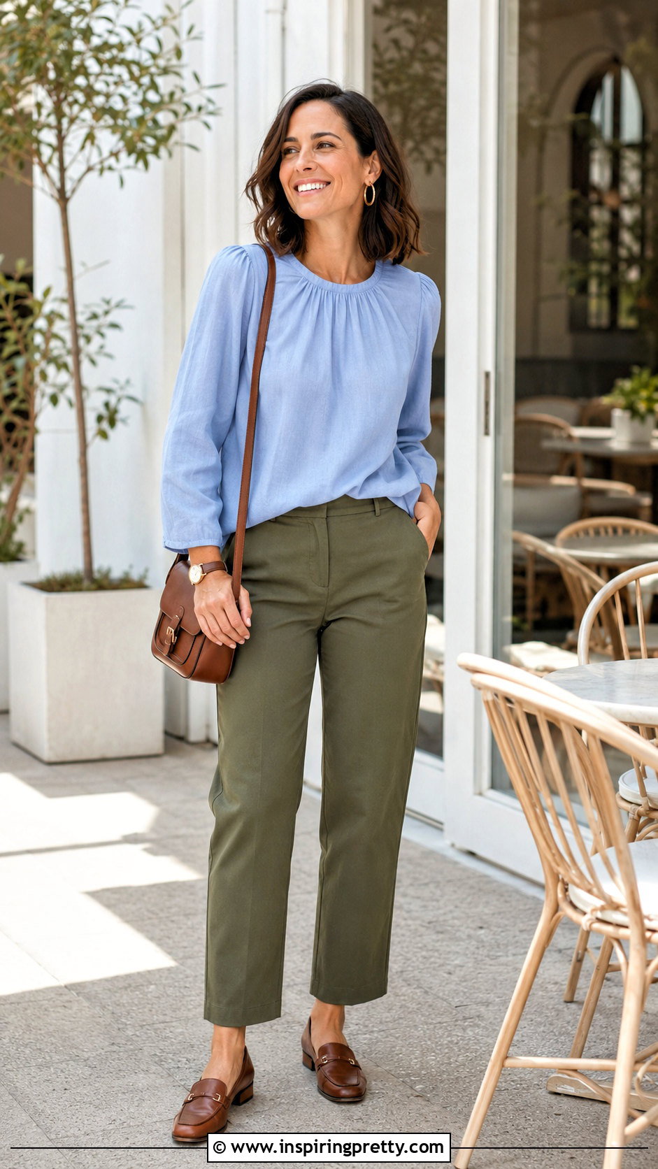 Gathered Neck Sunday Top With Chino Pants - 50 sunday top design