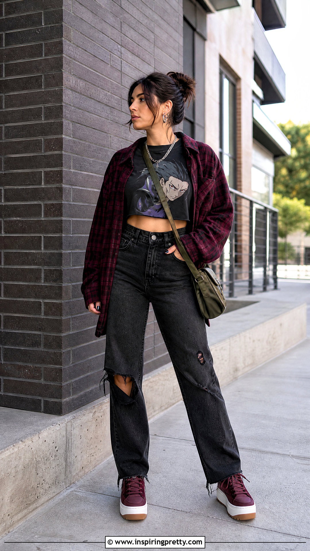 Genya Demon Slayer Crop Top With Distressed Black Jeans - 25 demon slayer crop top outfit ideas