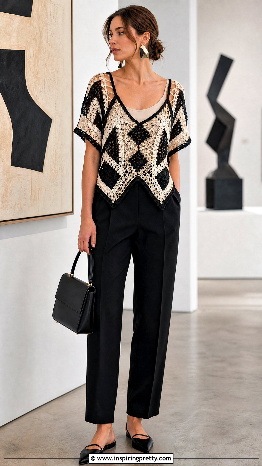 Geometric Crochet Top With Tailored Trousers - 50 top tejidos a crochet