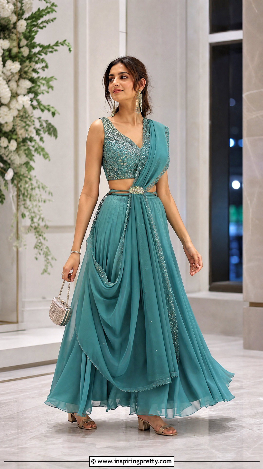 Georgette Skirt And Embellished Top Indian Outfit - 50 skirt and top indian outfits