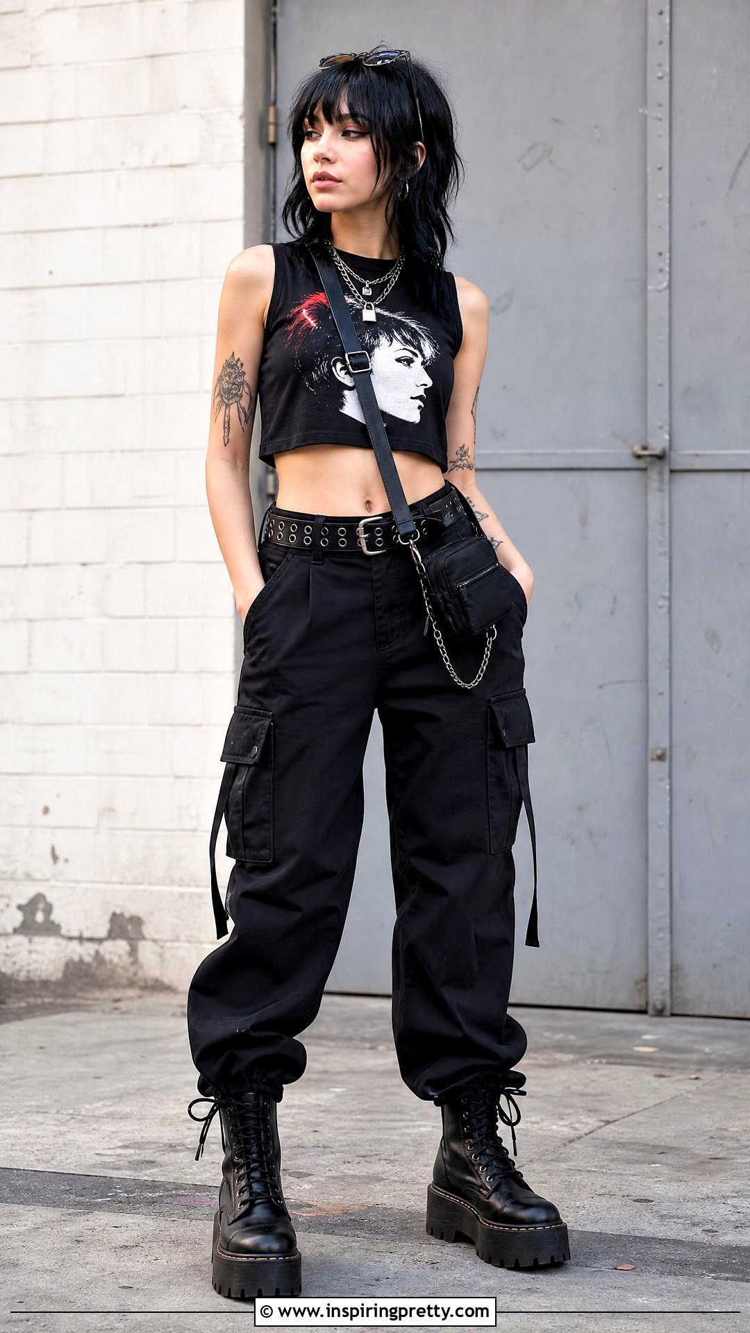 Gerard Way Crop Top With Black Cargo Pants - 25 Gerard Way Crop Top outfit ideas